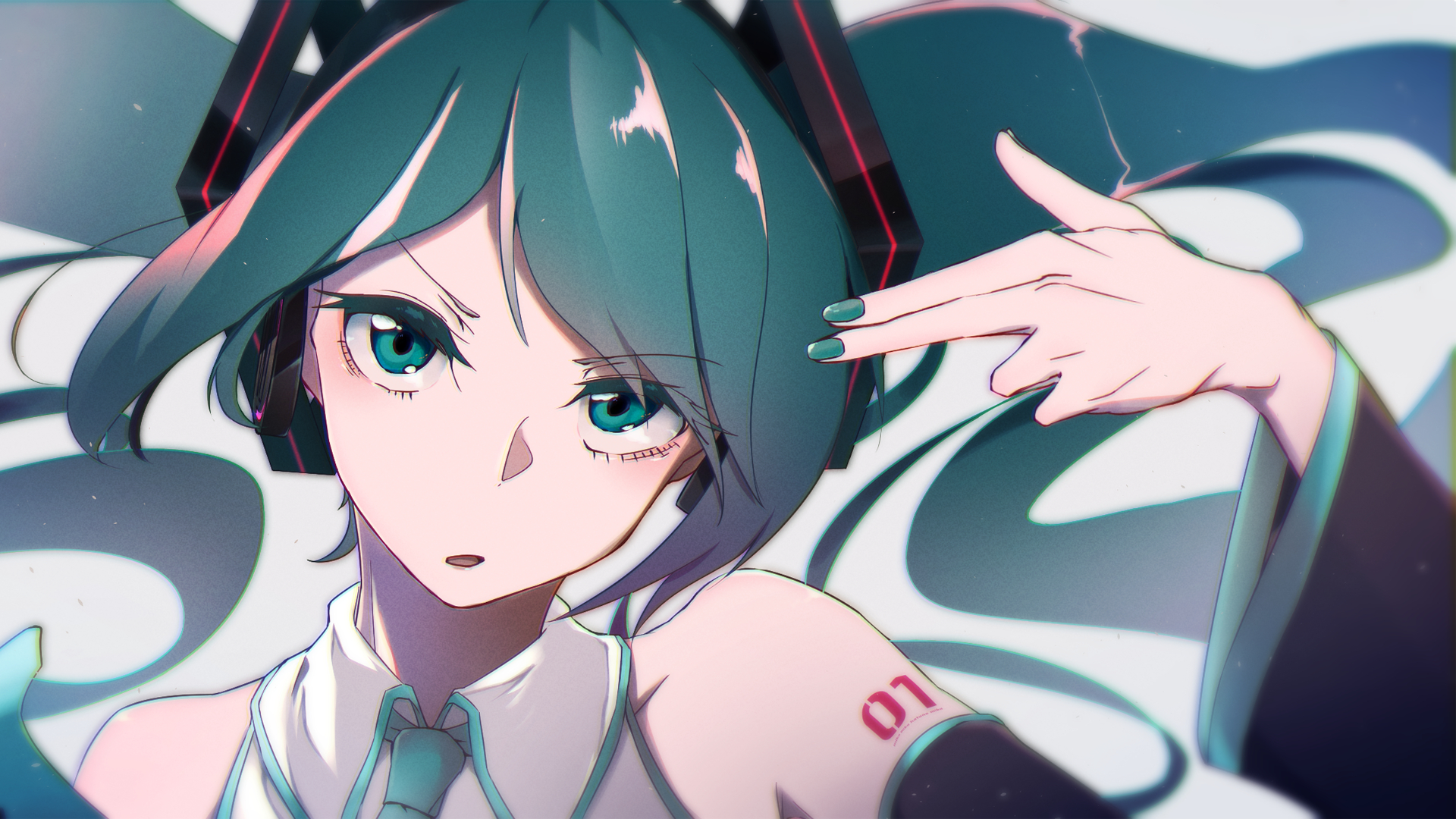 Anime 1920x1080 anime anime girls Hatsune Miku turquoise headsets Vocaloid twintails