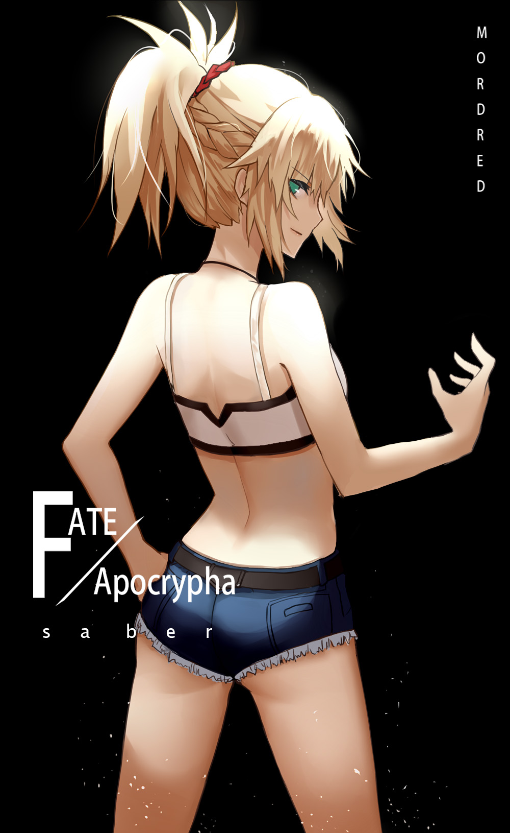 Anime 1000x1631 Mordred (Fate/Apocrypha) anime anime girls portrait display digital art artwork blonde ponytail smiling Fate/Grand Order Fate/Apocrypha  short pants green eyes Fate series