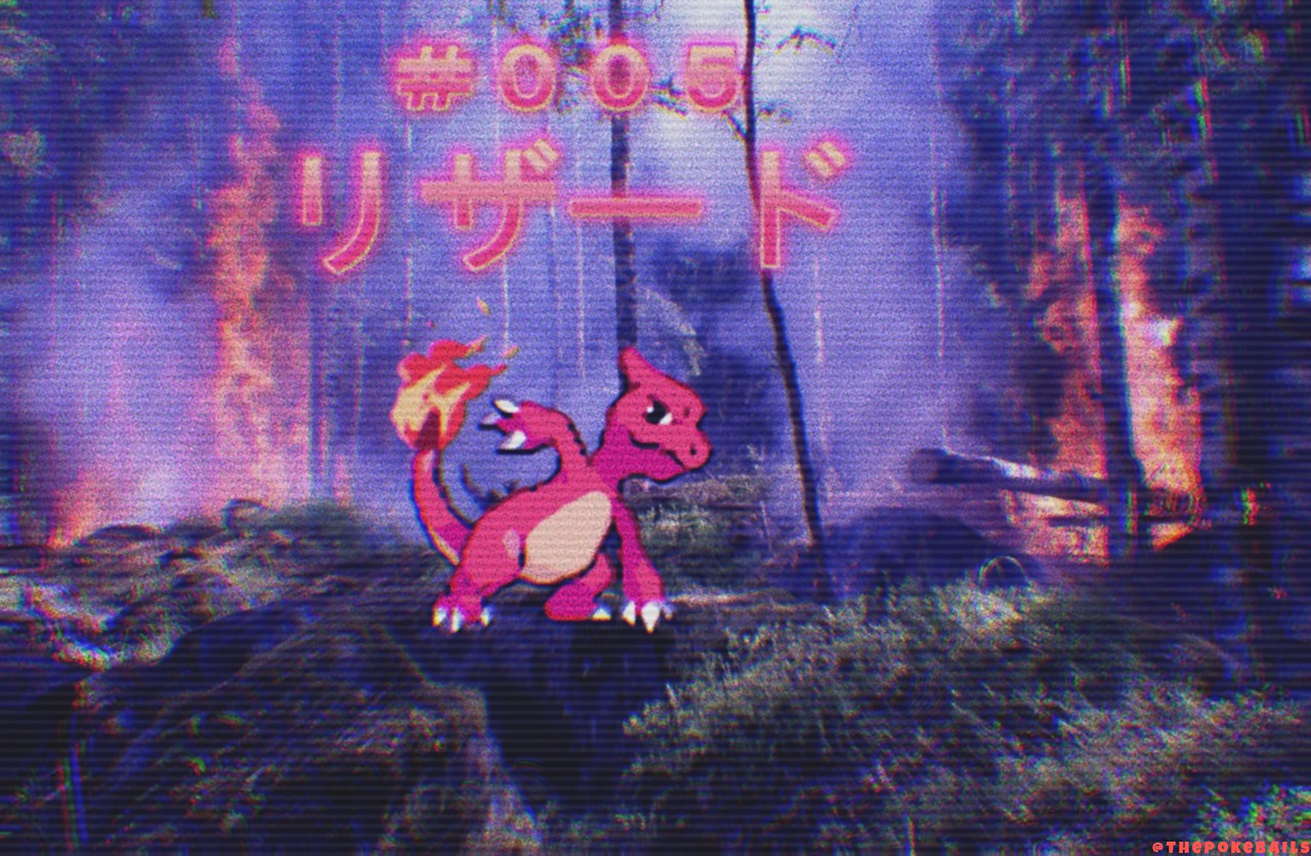 Anime 2560x1672 Pokémon Charmeleon forest fire nature vaporwave Nintendo Pokemon Go trees