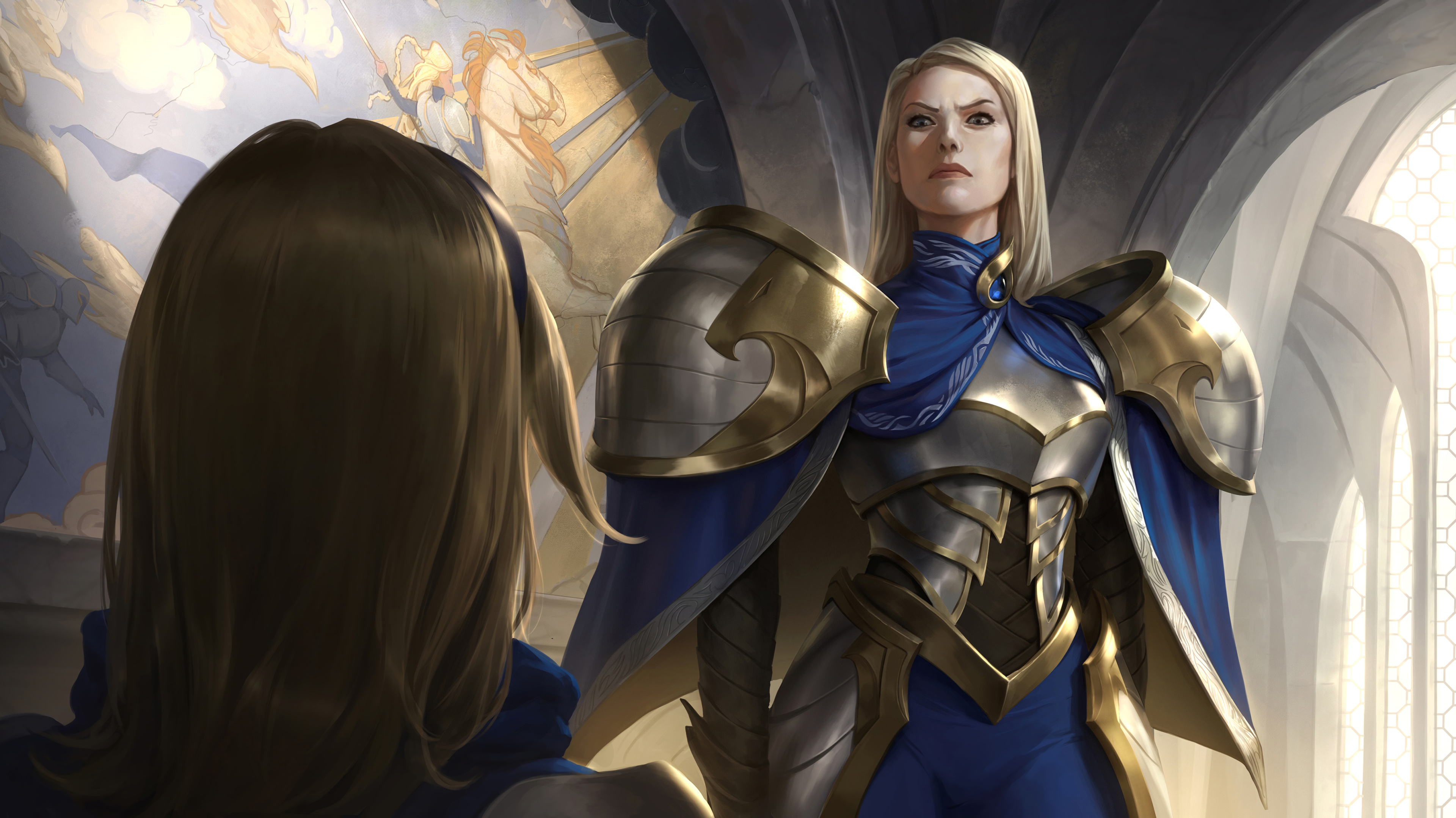 General 3840x2160 Legends of Runeterra League of Legends armor women knight Riot Games video games video game characters frown closed mouth female warrior long hair