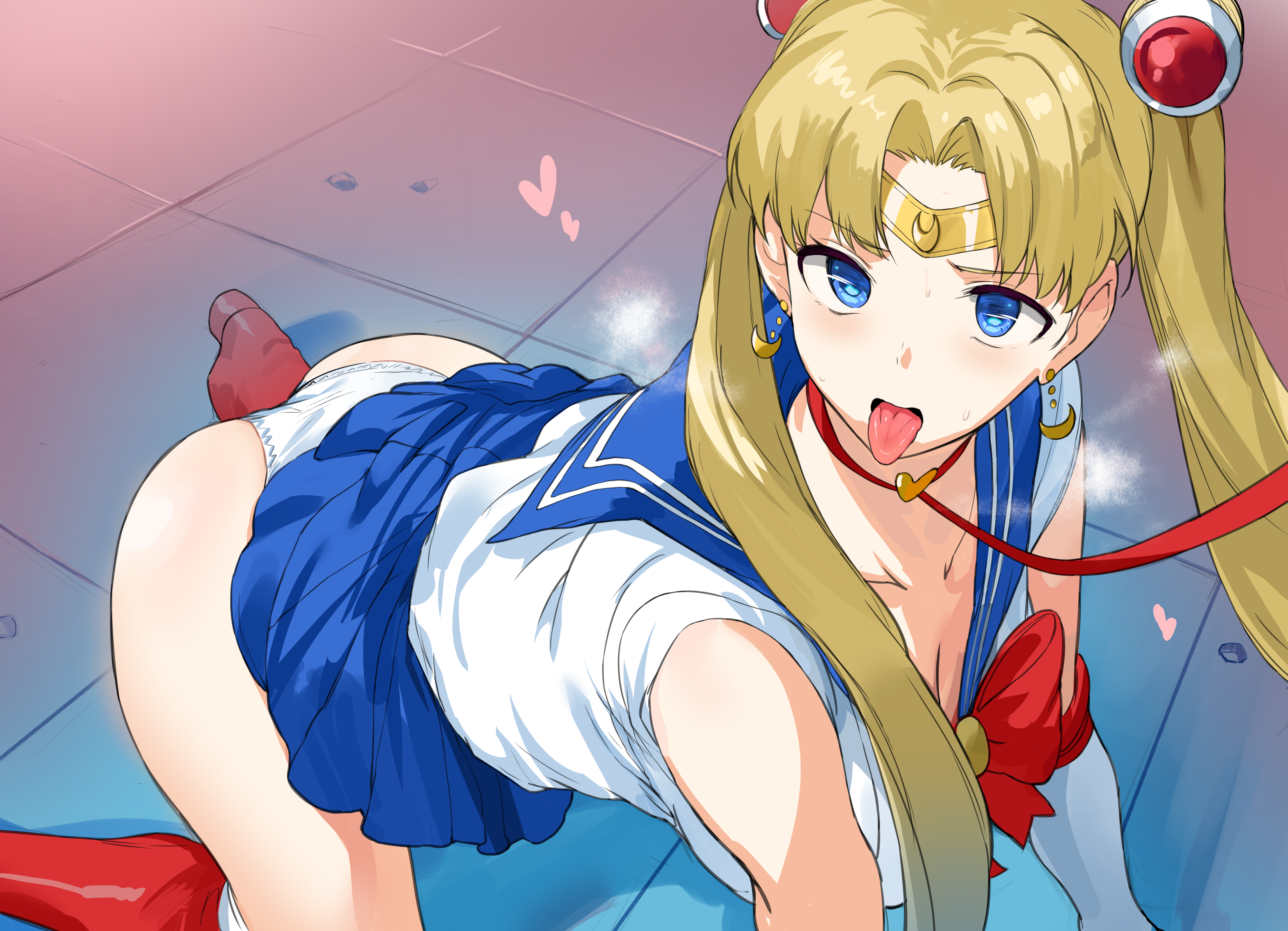 Anime 4958x3583 anime anime girls digital art artwork 2D portrait Sailor Moon ass bent over Tsukino Usagi collar leash panties tongue out blue eyes blonde twintails Hews sailor uniform