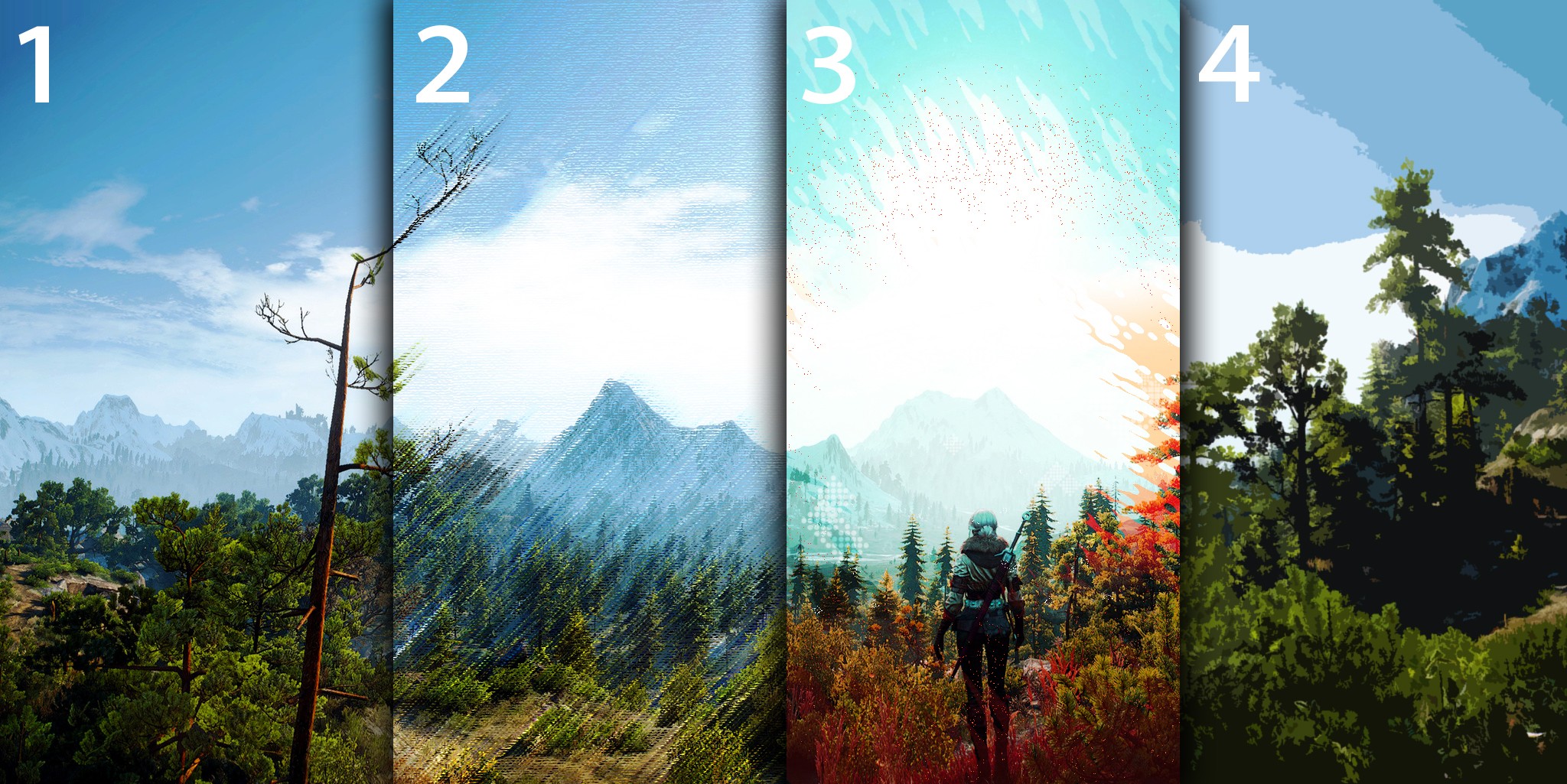 General 2048x1025 screen shot The Witcher 3: Wild Hunt Cirilla Fiona Elen Riannon video game landscape RPG numbers video games PC gaming collage