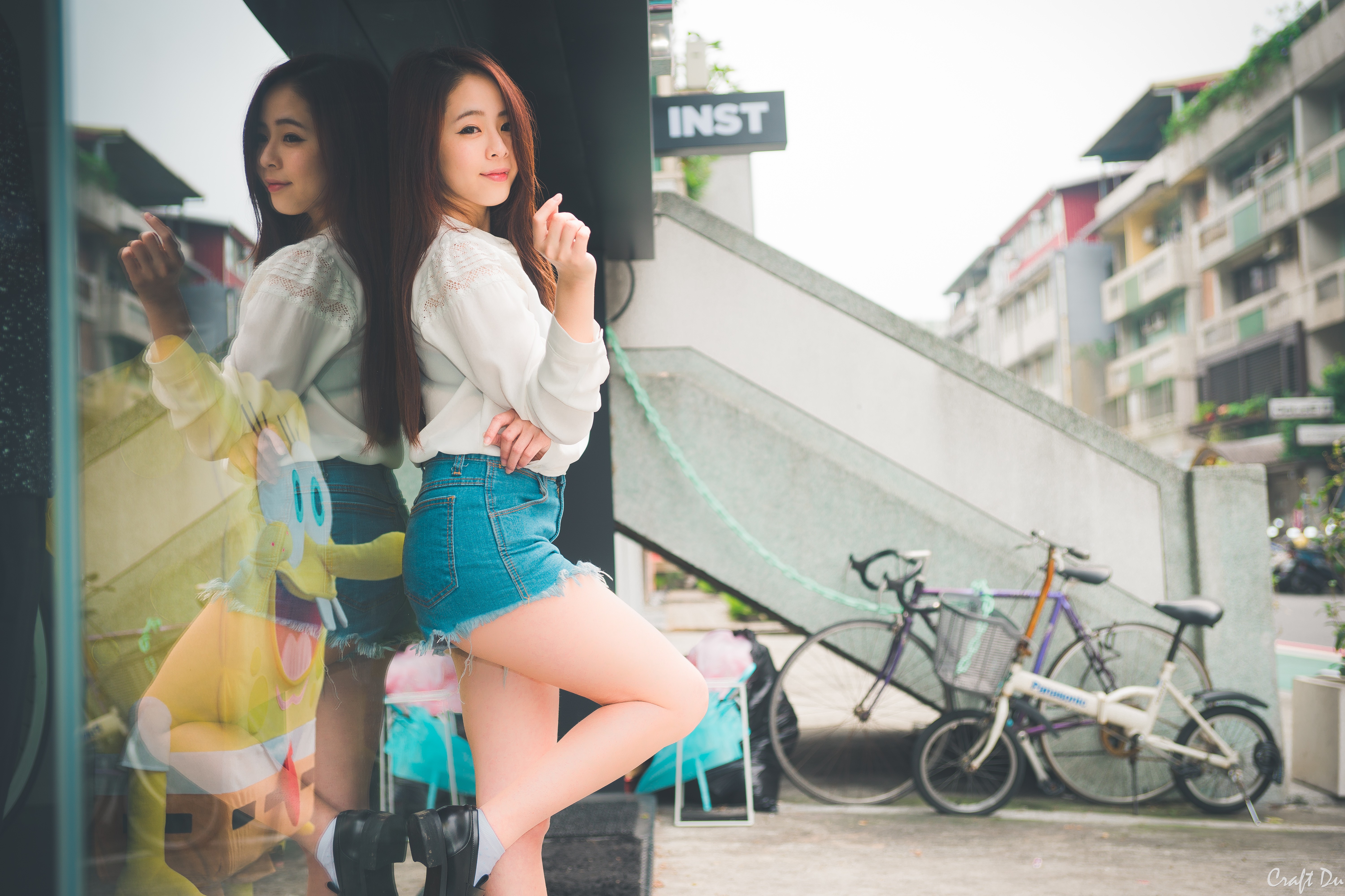People 6000x4000 women Asian model urban legs reflection women outdoors