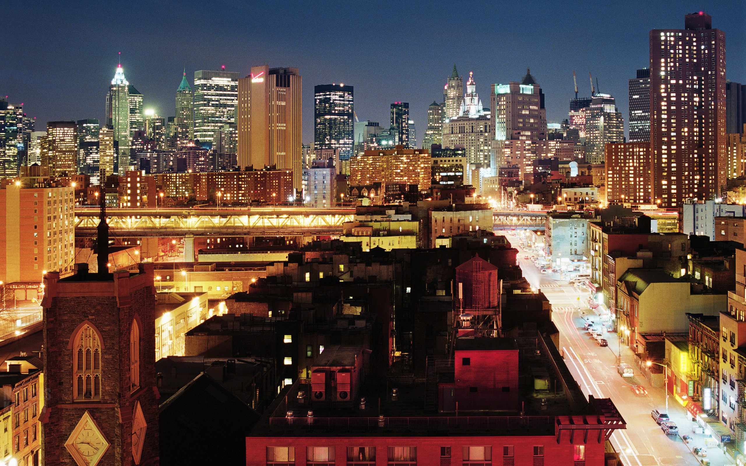 General 2560x1600 cityscape photography night urban rooftops New York City USA street car skyscraper