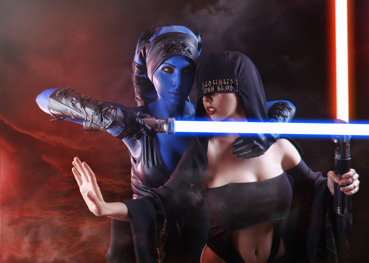 General 1280x911 Star Wars cosplay blue skin two women Jedi Sith science fiction women model lightsaber science fiction