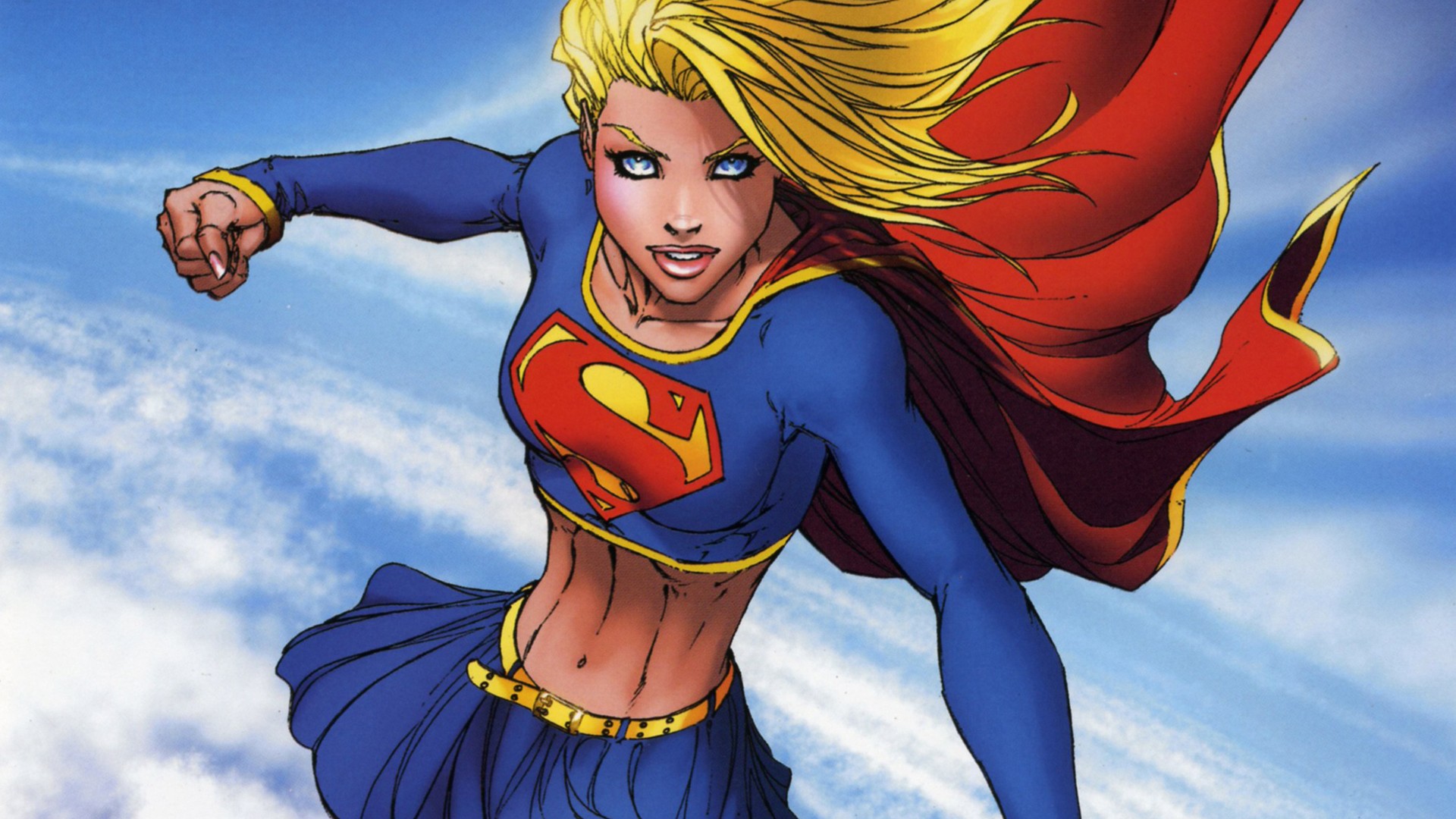 General 1920x1080 Supergirl comics DC Comics illustration Michael Turner superheroines fist women blonde blue eyes costumes belly skirt cape abs