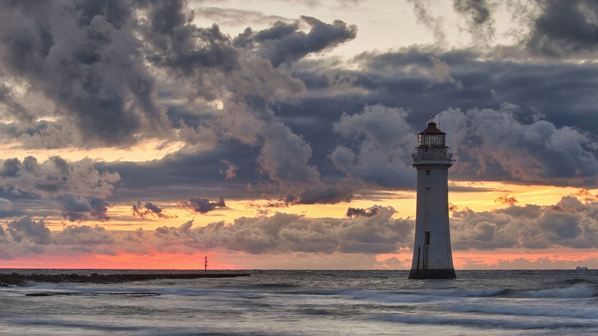 General 1920x1080 nature sea lighthouse clouds horizon waves water coast sunset rocks sky
