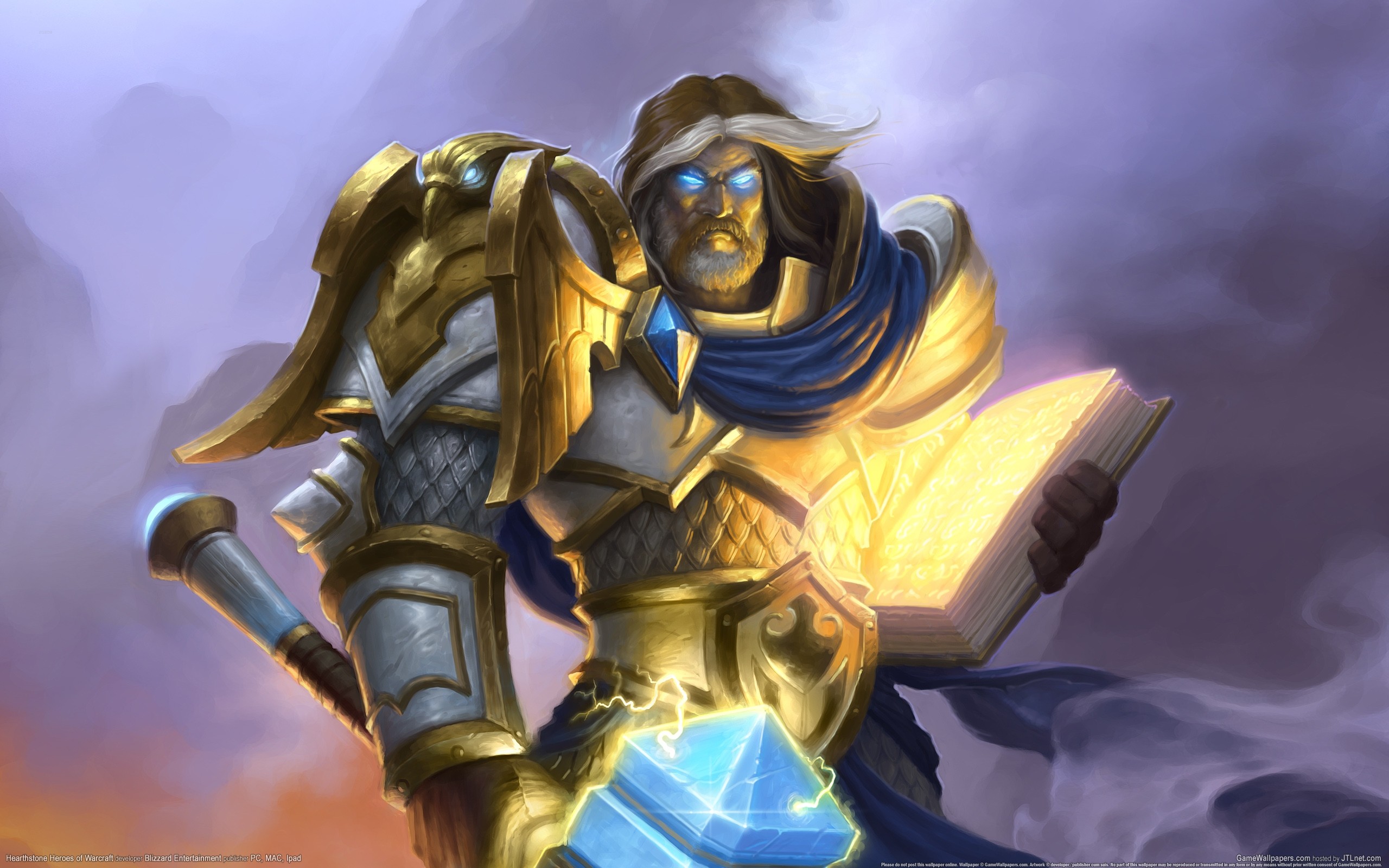 General 2560x1600 Hearthstone Uther the Lightbringer blue eyes armor fantasy men fantasy art PC gaming fantasy armor Hearthstone: Heroes of Warcraft digital art