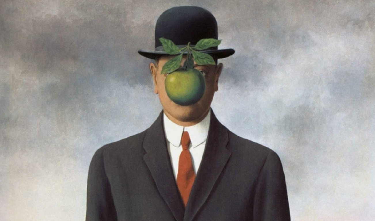 General 1302x768 René Magritte artwork tie apples men hat suits classic art
