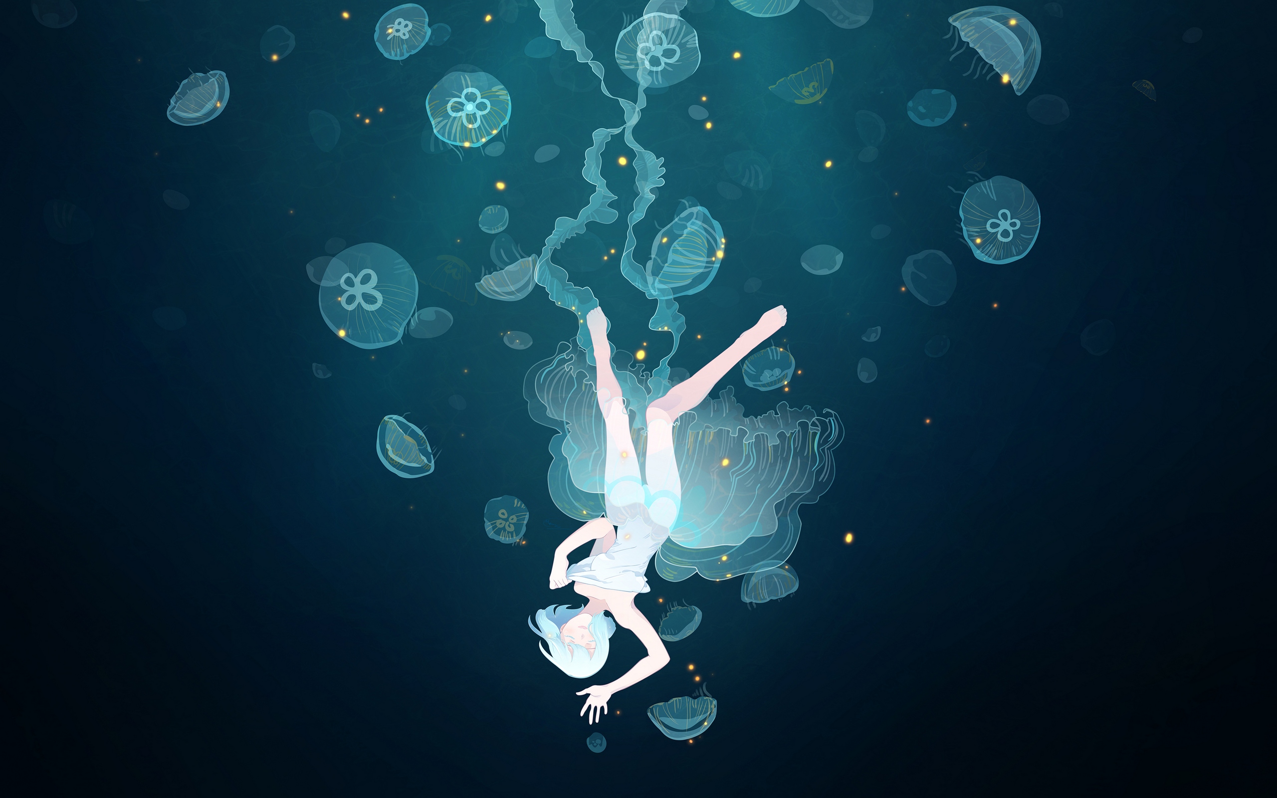 Anime 2560x1600 jellyfish underwater anime girls anime cyan turquoise