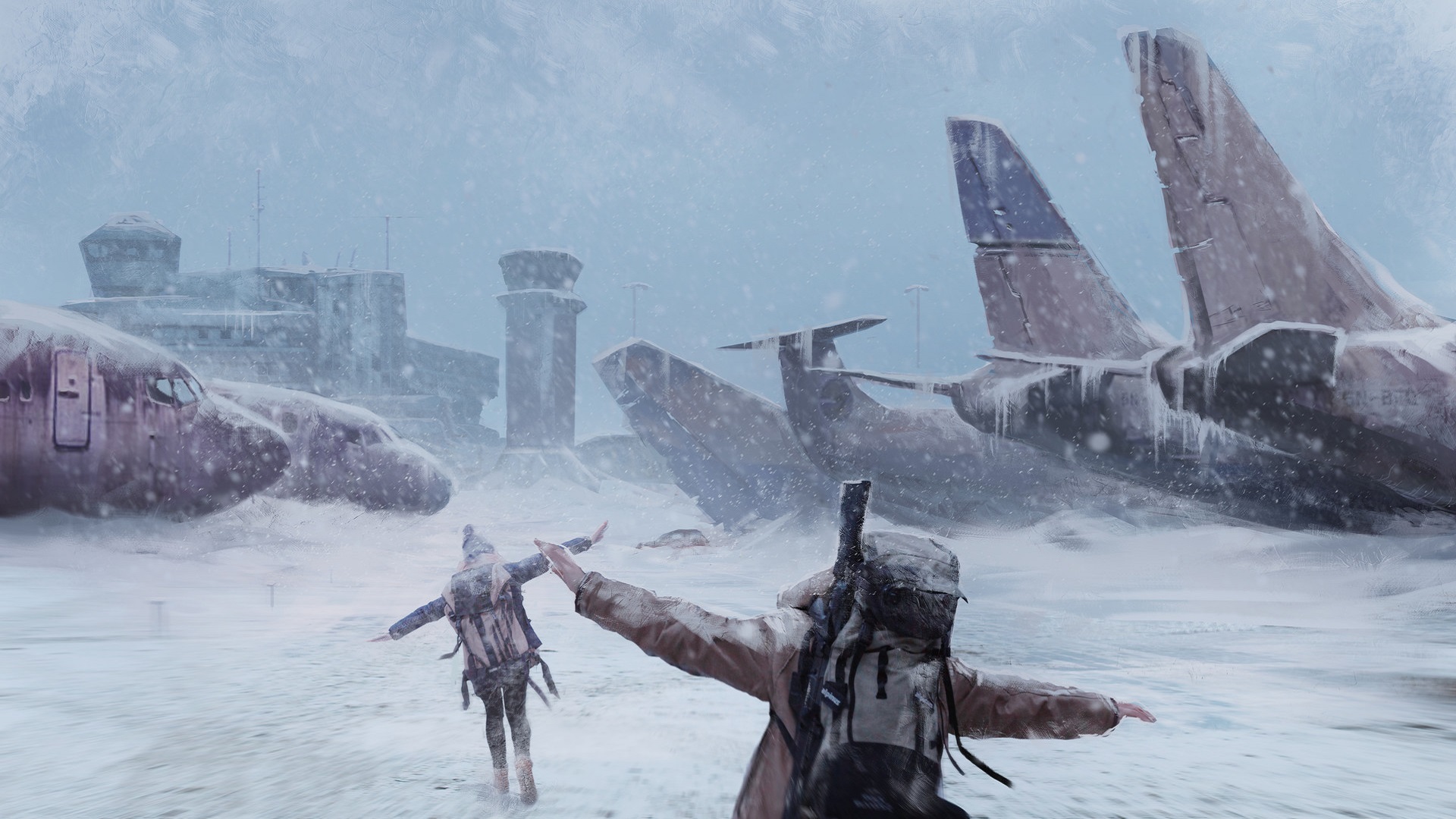 General 1920x1080 airport snow backpacks apocalyptic airplane winter wreck vehicle cold ice aircraft ArtStation Filip Dudek