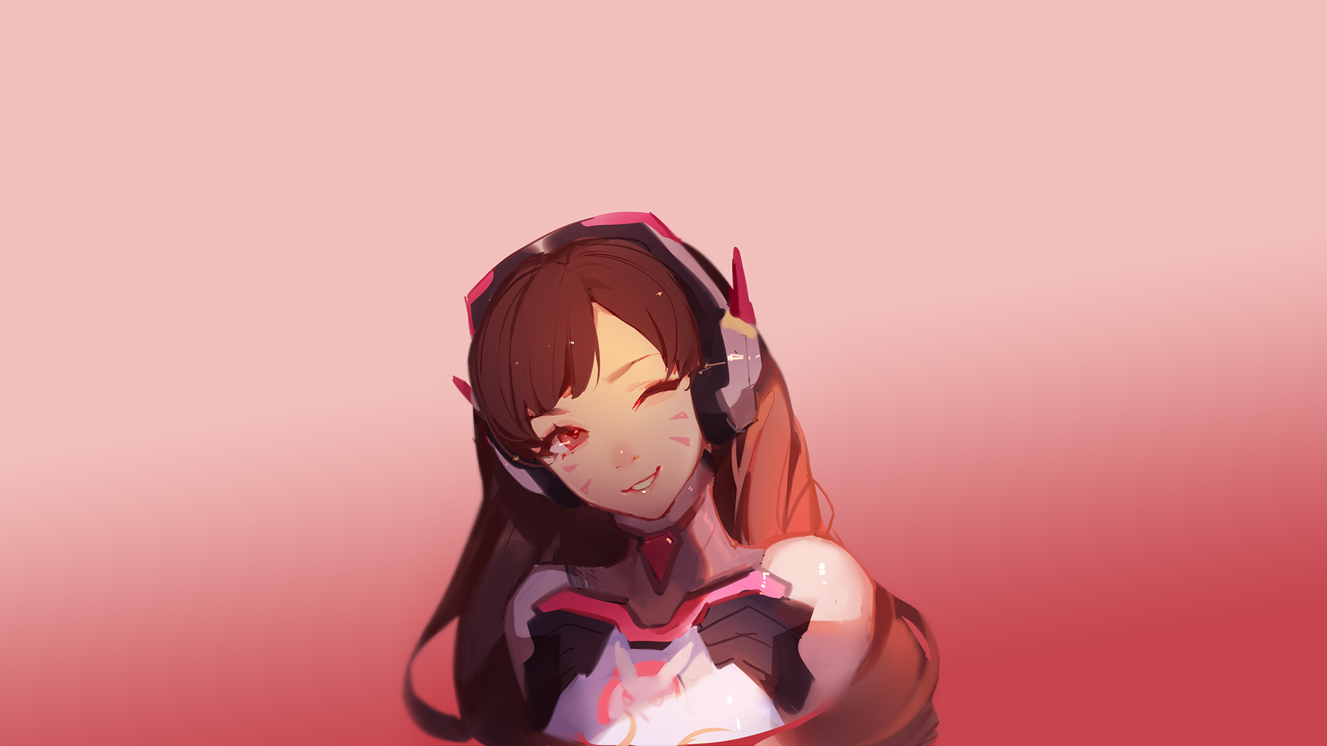Anime 1920x1080 anime girls Overwatch long hair smiling simple background D.Va (Overwatch)
