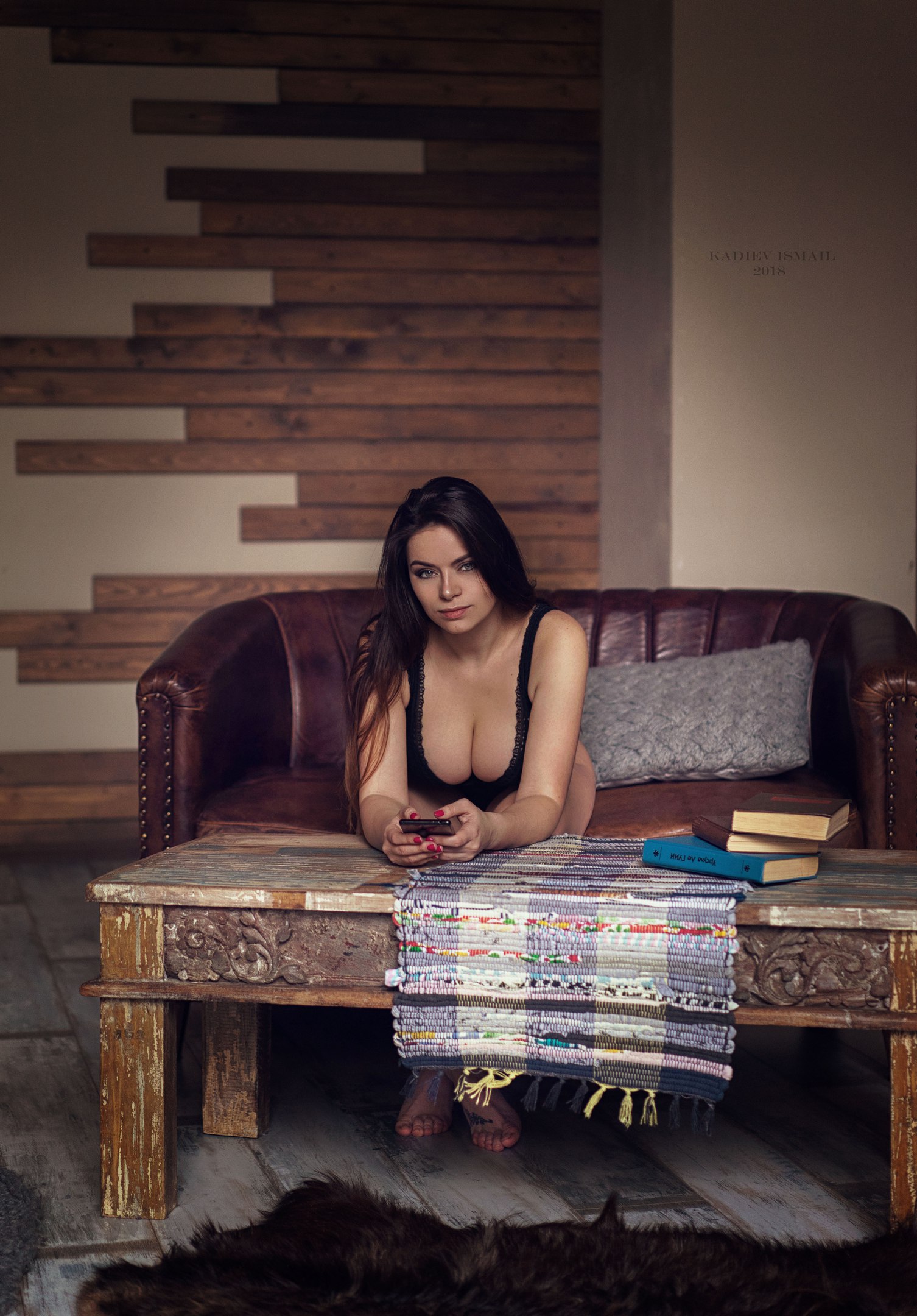 People 1506x2160 Kadiev Ismail couch women model cleavage Maria brunette