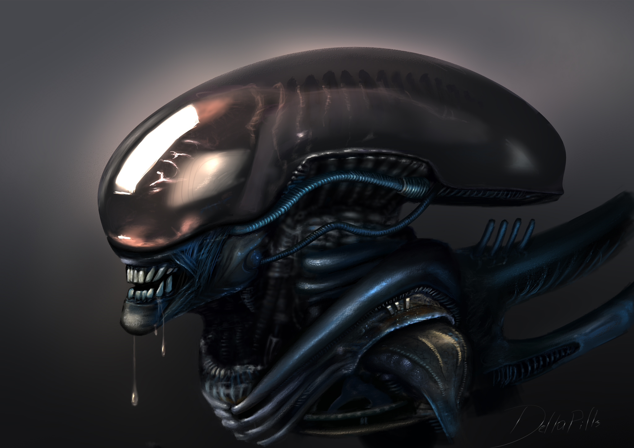 General 2046x1447 aliens Xenomorph science fiction horror Alien (Creature) digital art simple background gradient