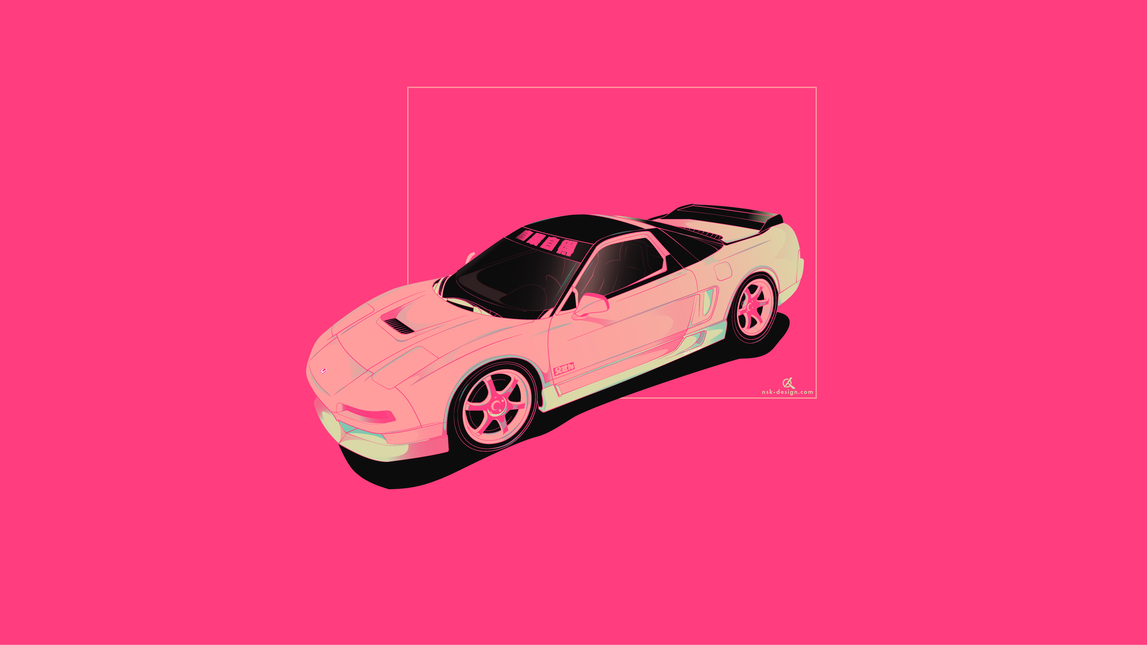 General 3840x2160 vector digital art minimalism car Japan pink pink background pop-up headlights