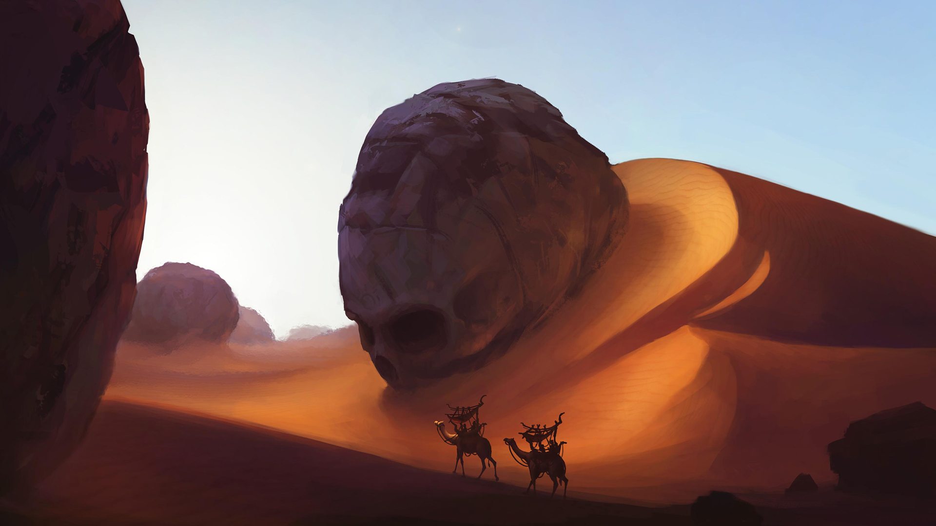 General 1920x1080 desert camels skull dunes fantasy art artwork digital art