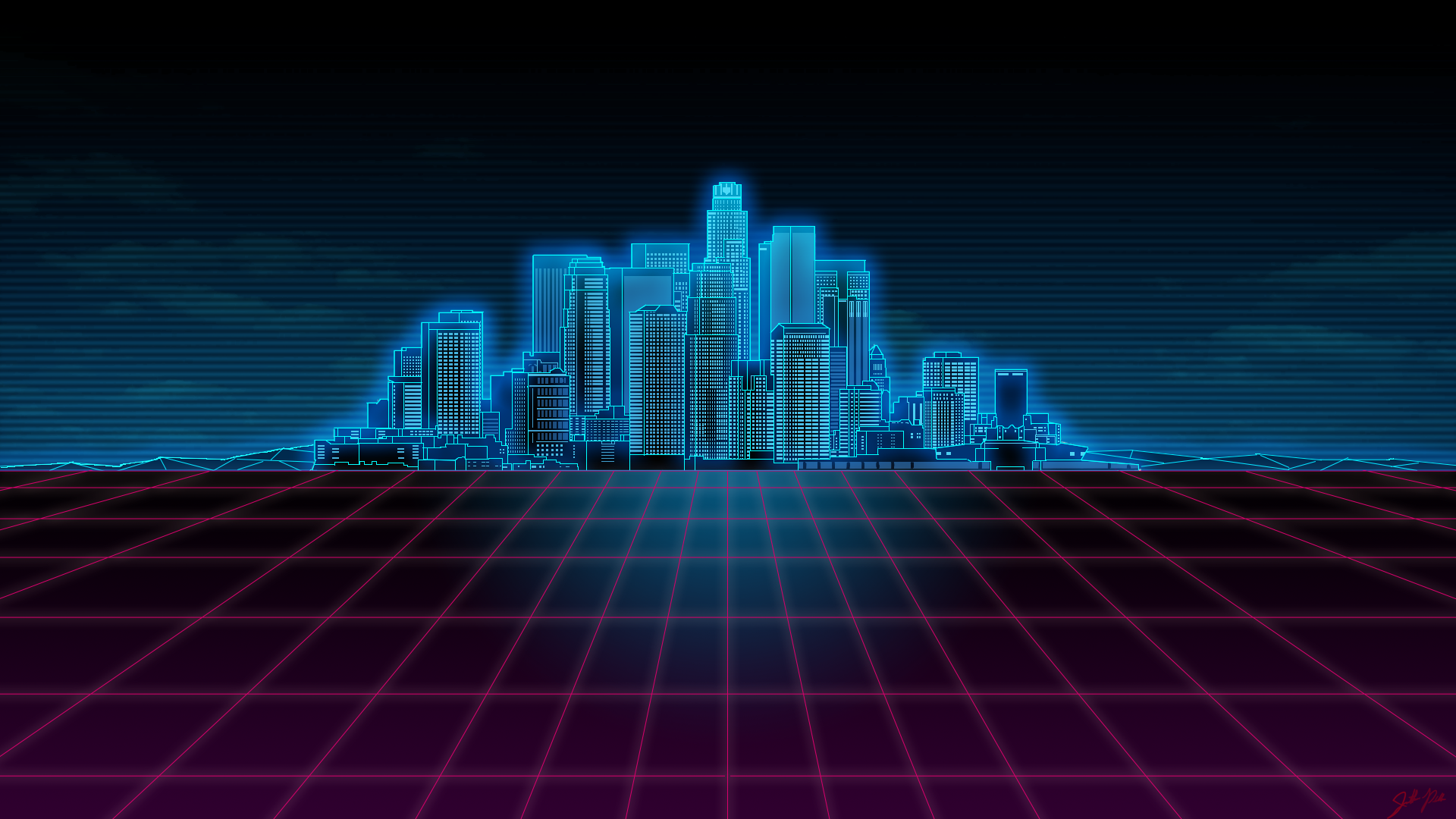 General 1920x1080 synthwave cityscape digital art neon