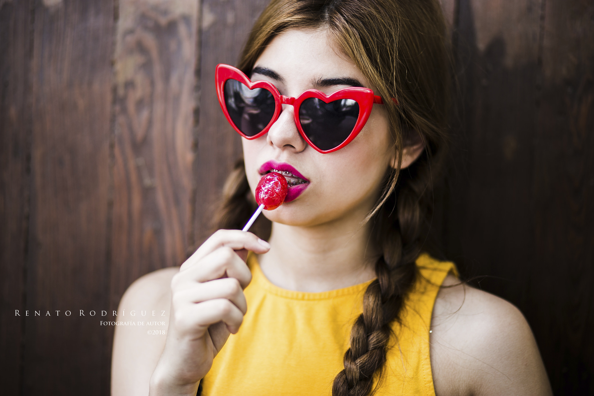 People 2048x1365 Renato Rodriguez women model brunette lollipop braces sunglasses twintails heart-shaped glasses