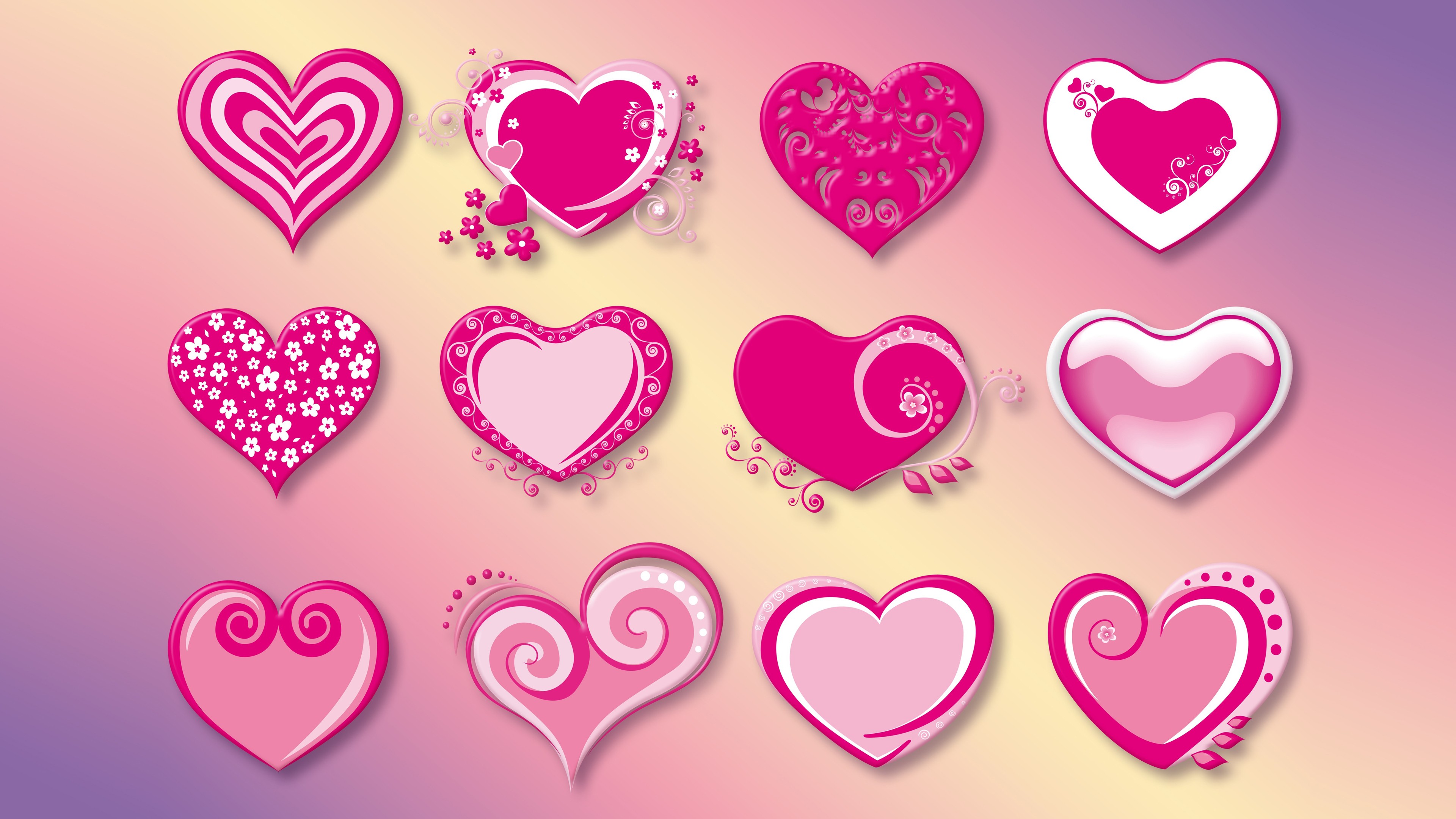 General 3840x2160 love Valentine's Day pink vector heart (design) digital art simple background