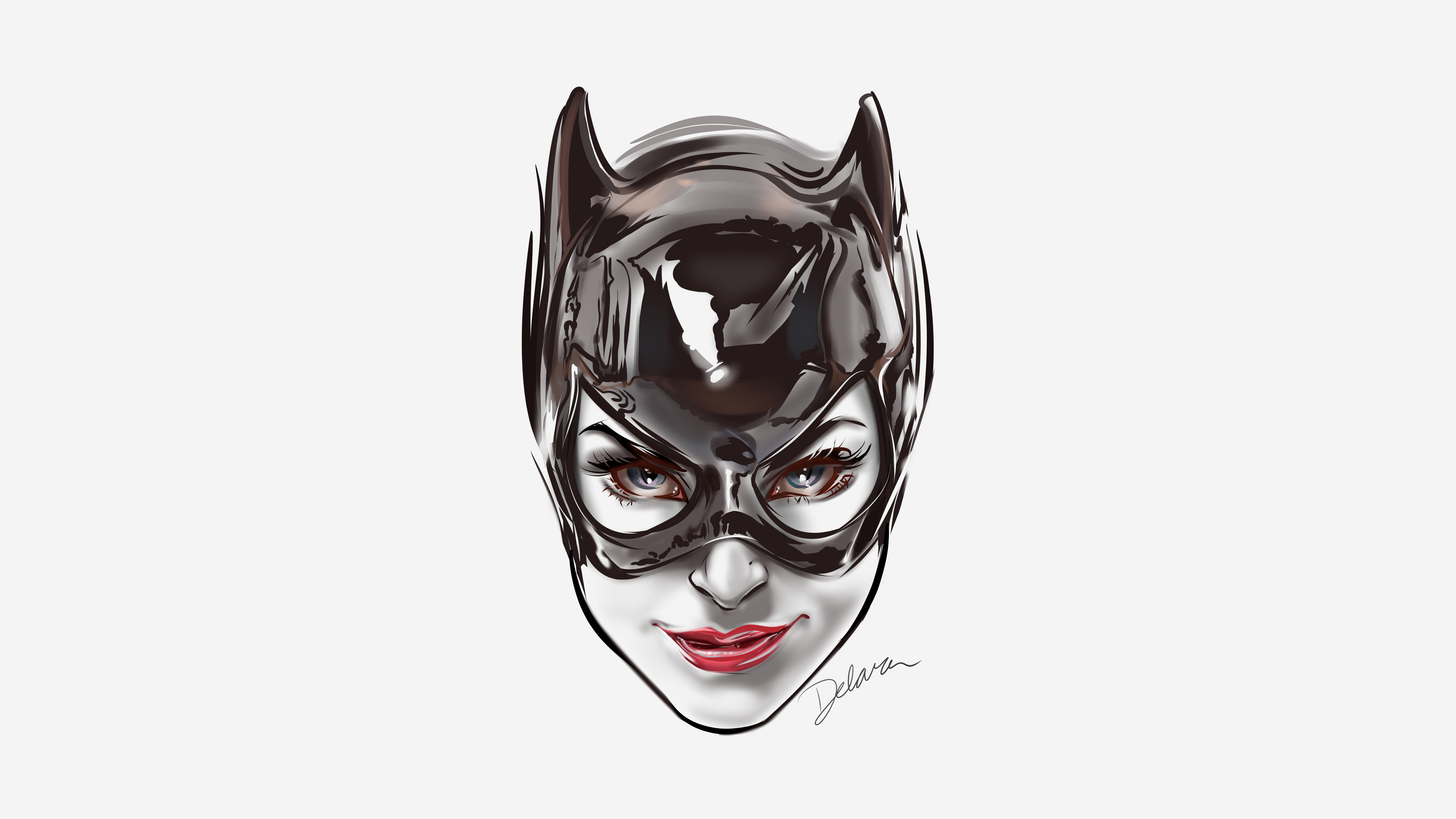 General 8000x4500 Catwoman face Batman women superheroines digital art signature watermarked simple background