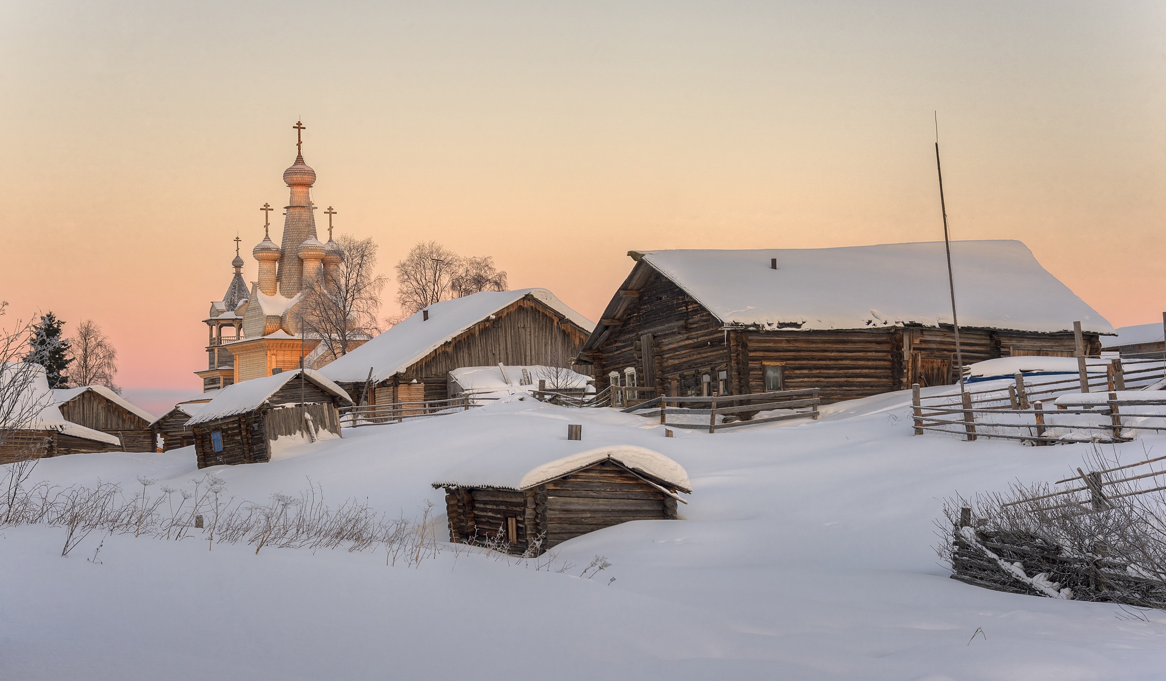 General 2395x1400 village snow winter Russia church