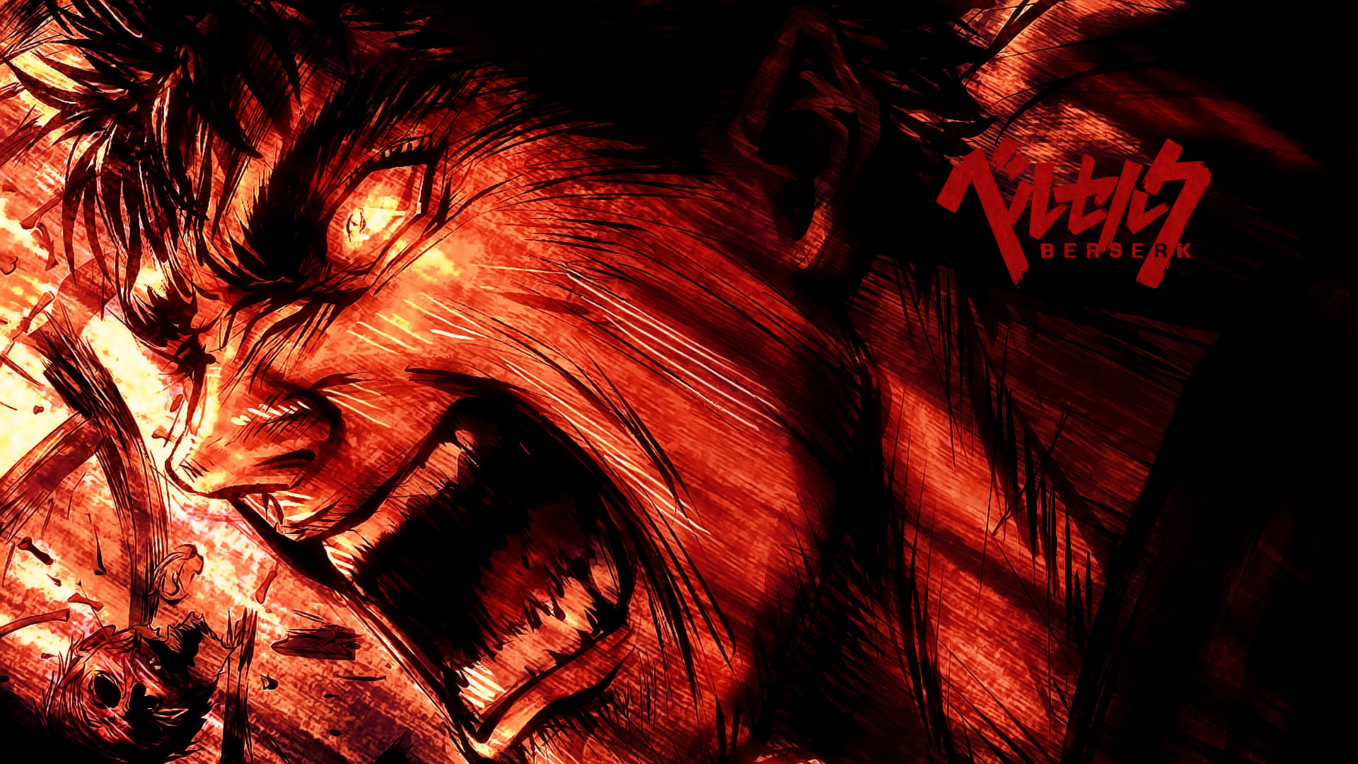 Anime 1920x1080 digital art artwork anime Berserk Guts red angry red eyes