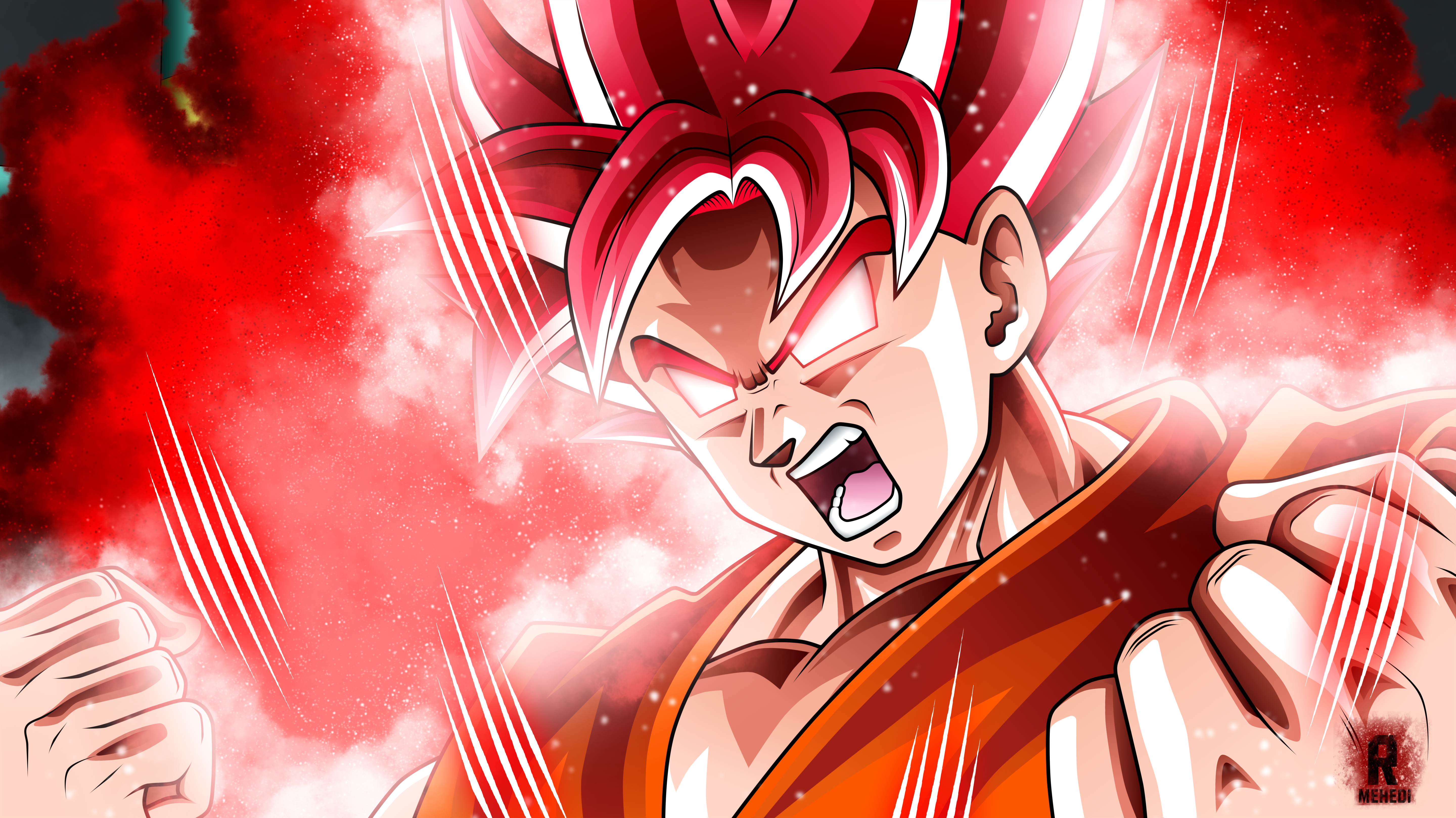 Anime 5760x3240 Dragon Ball Super Son Goku Super Saiyan God Dragon Ball Super Saiyan anime boys anime redhead fist open mouth