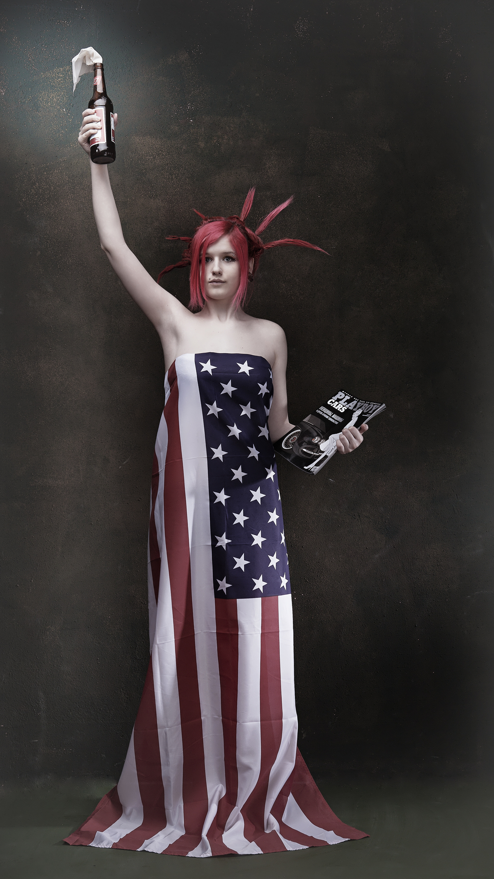 People 1012x1800 flag American flag women model redhead arms up bare shoulders Playboy Molotov portrait display
