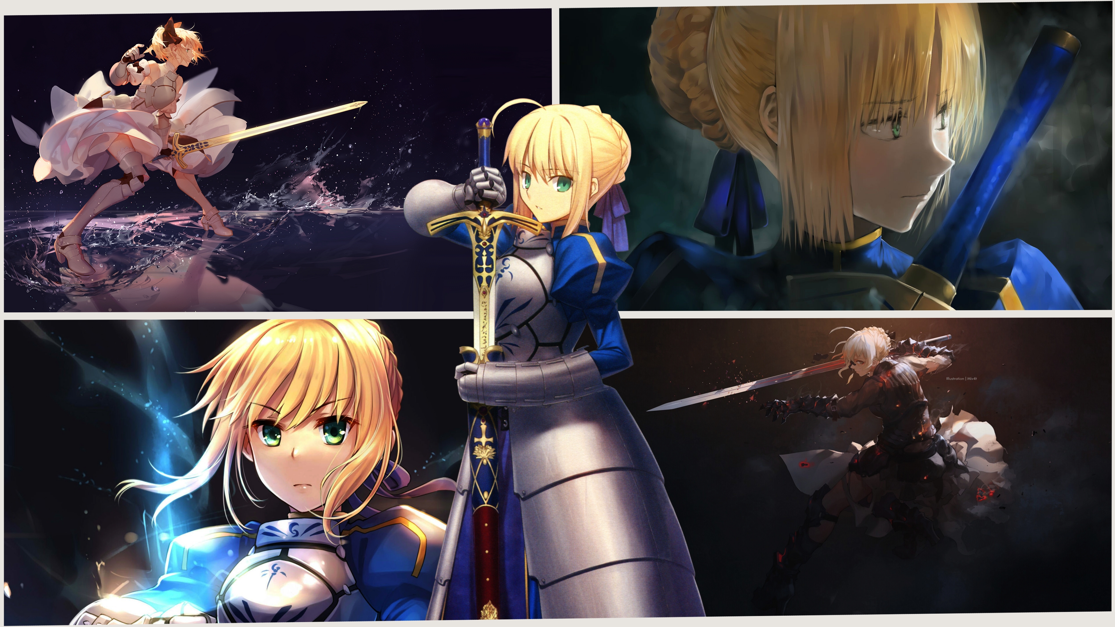 Anime 3840x2160 anime anime girls Fate series Fate/Stay Night Fate/Stay Night: Unlimited Blade Works Saber women with swords picture-in-picture artwork