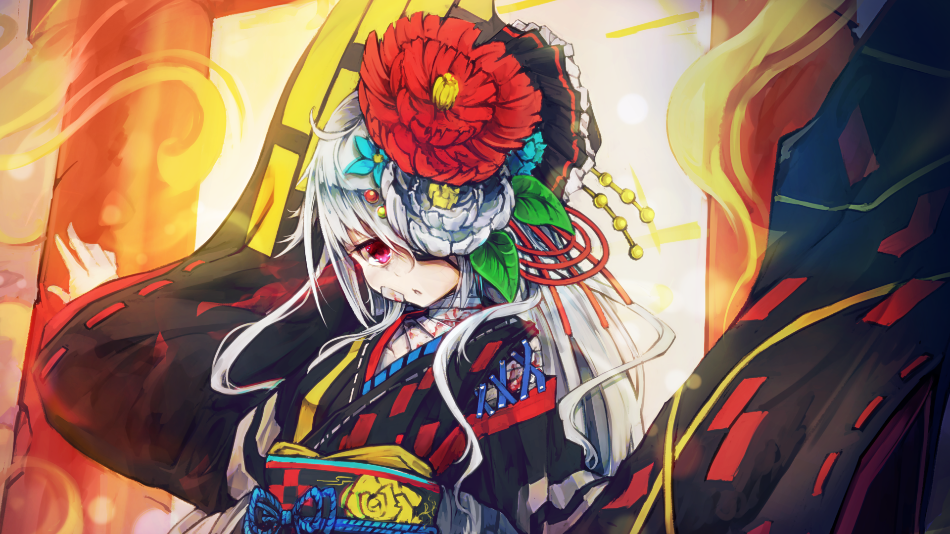 Anime 1920x1080 anime anime girls red eyes flowers leaves colorful