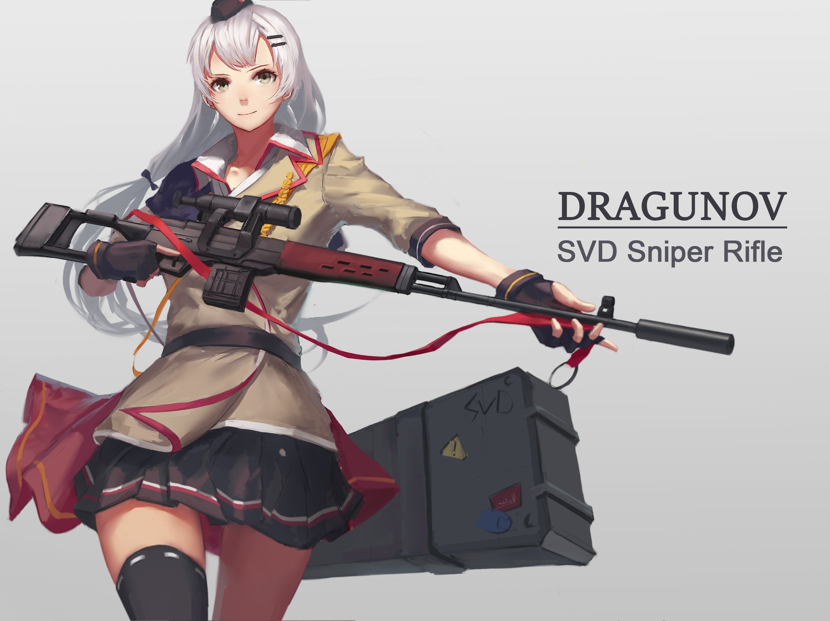 Anime 2868x2148 anime anime girls Girls Frontline Dragunov long hair gray hair skirt gun weapon sniper rifle