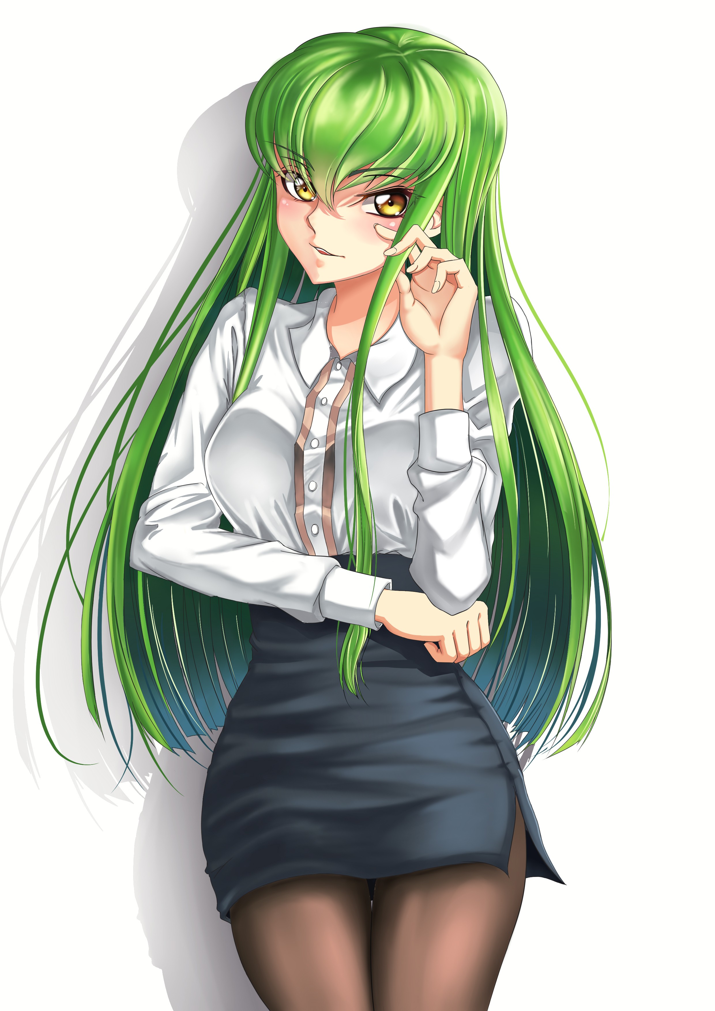 long hair  green  hair  anime  anime  girls  business suit stockings 
