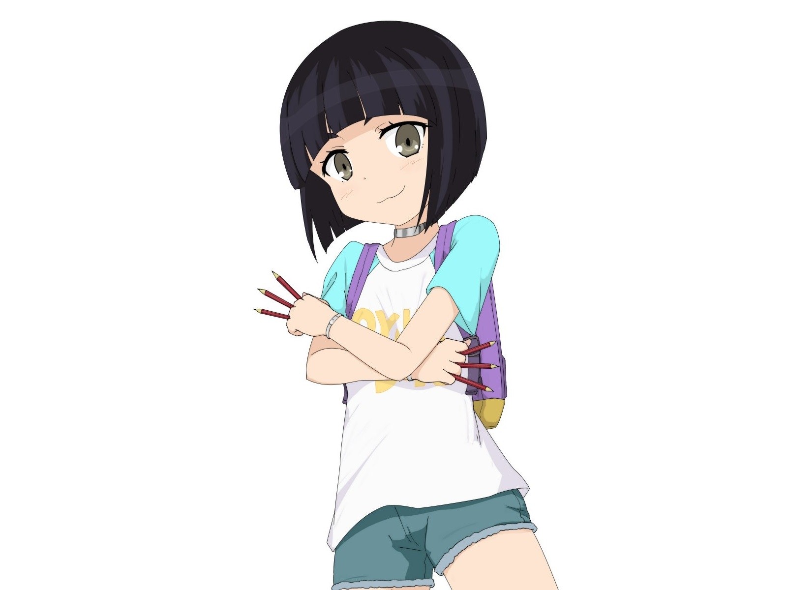 Anime 1600x1200 anime girls Shimoneta anime dark hair smiling looking at viewer simple background white background