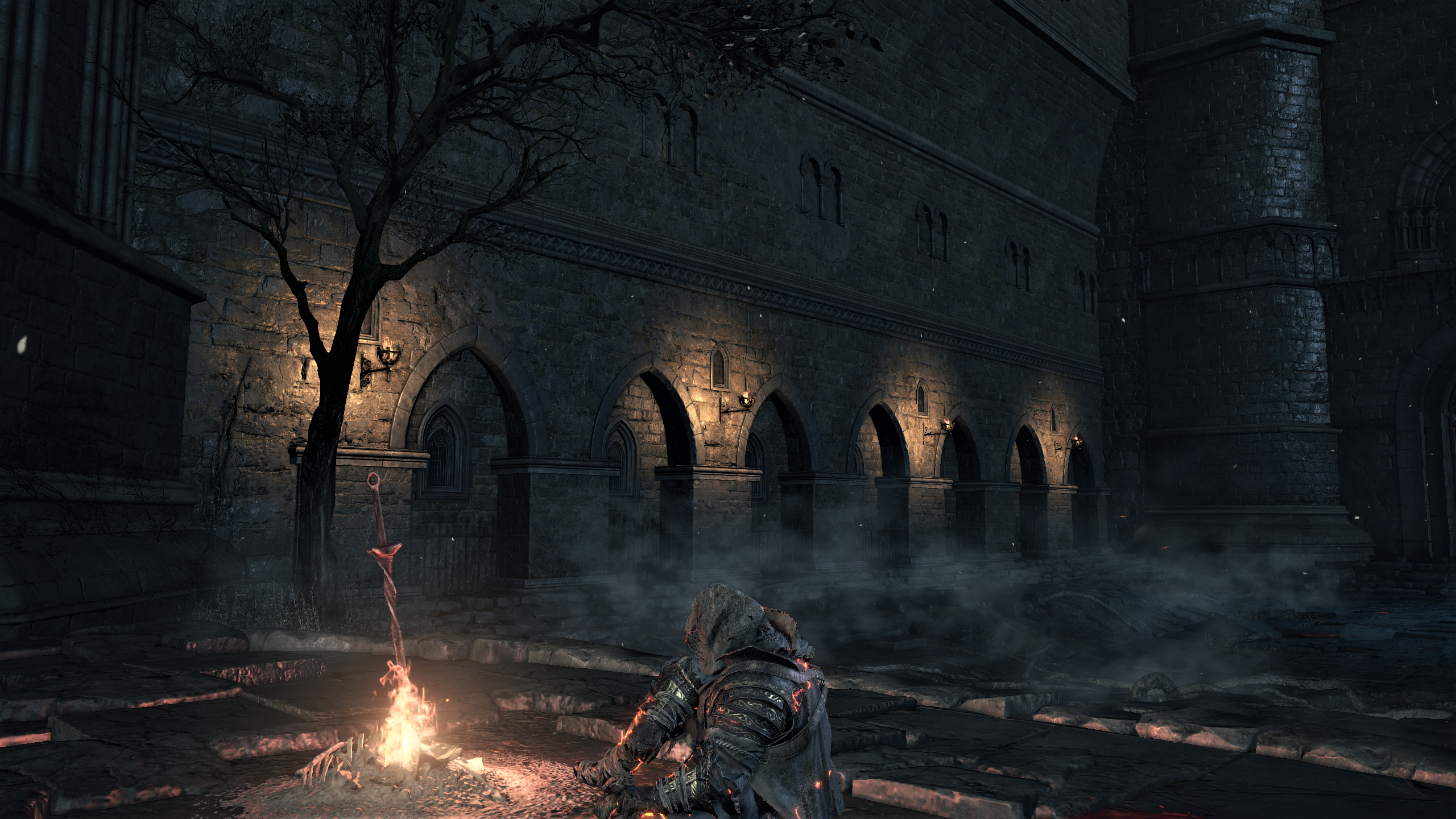 General 2560x1440 Dark Souls Dark Souls III bonfires vignette dark Vista dead trees video games