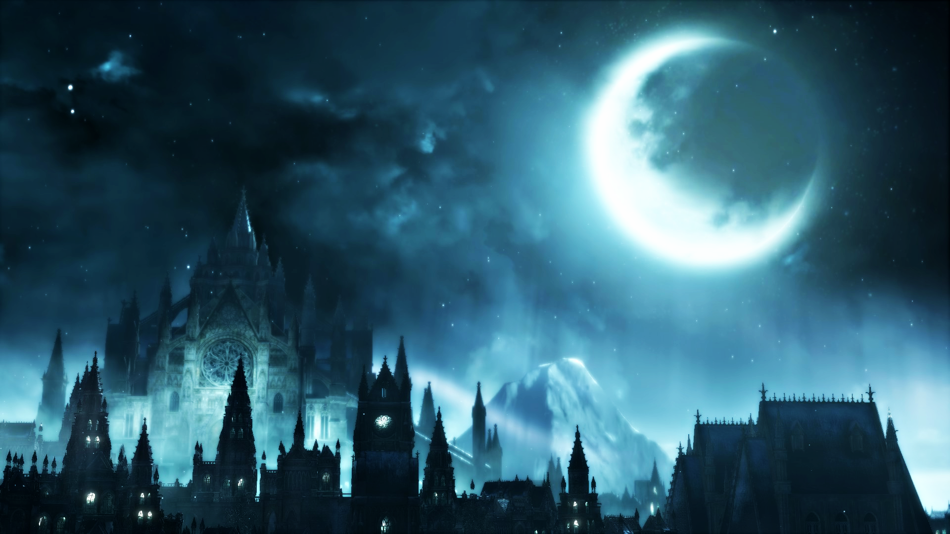 General 1920x1080 Dark Souls III video games Moon dark castle sky