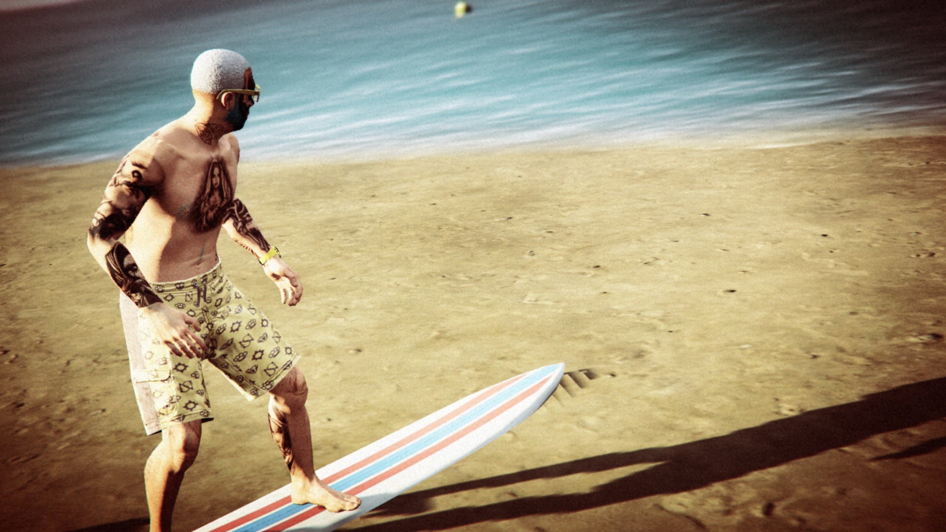 General 1920x1080 Grand Theft Auto V Grand Theft Auto Online Rockstar Games surfers surfing beach tattoo video games