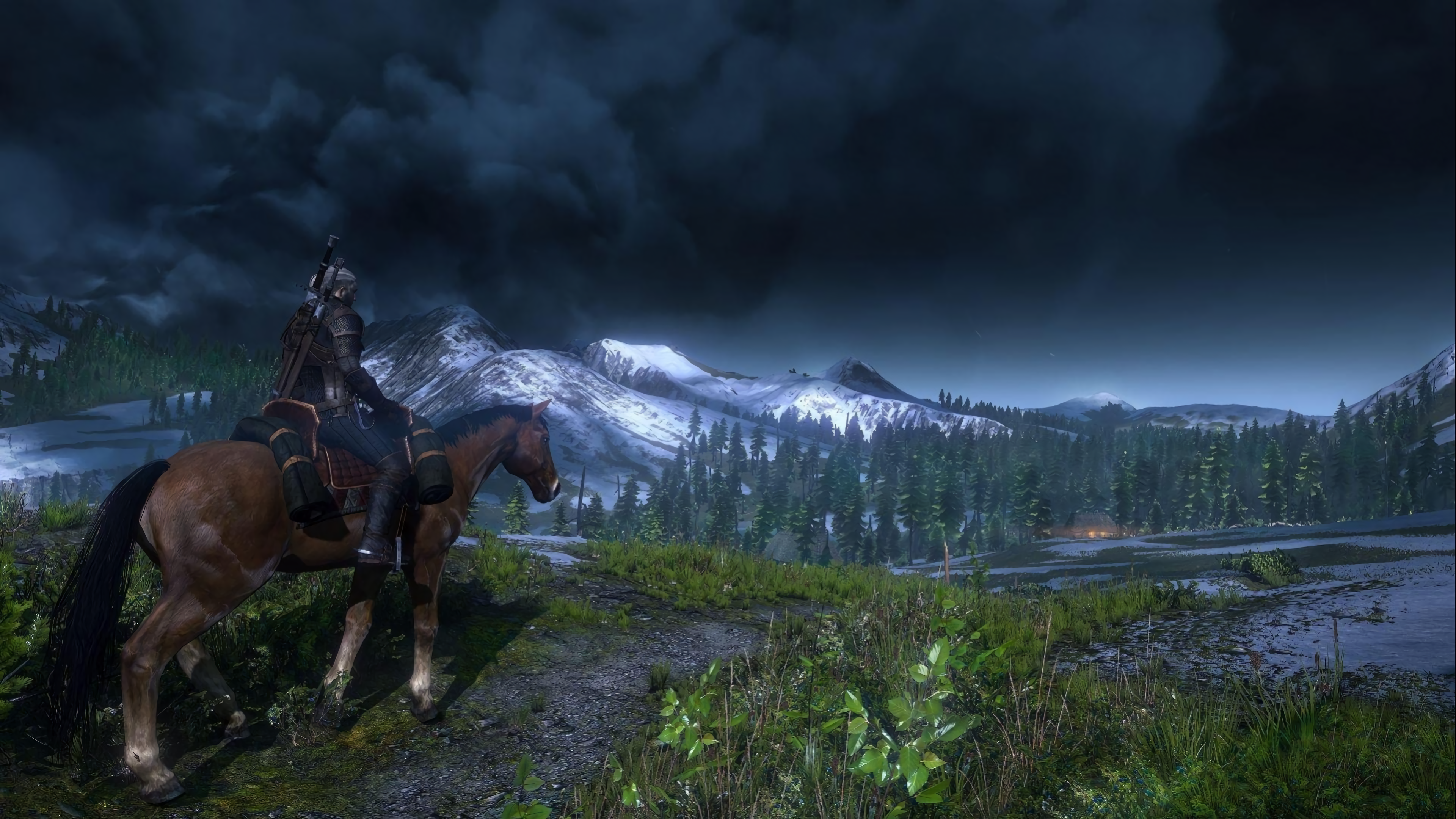 General 3840x2160 The Witcher 3: Wild Hunt video games clouds dark sky screen shot RPG PC gaming video game landscape