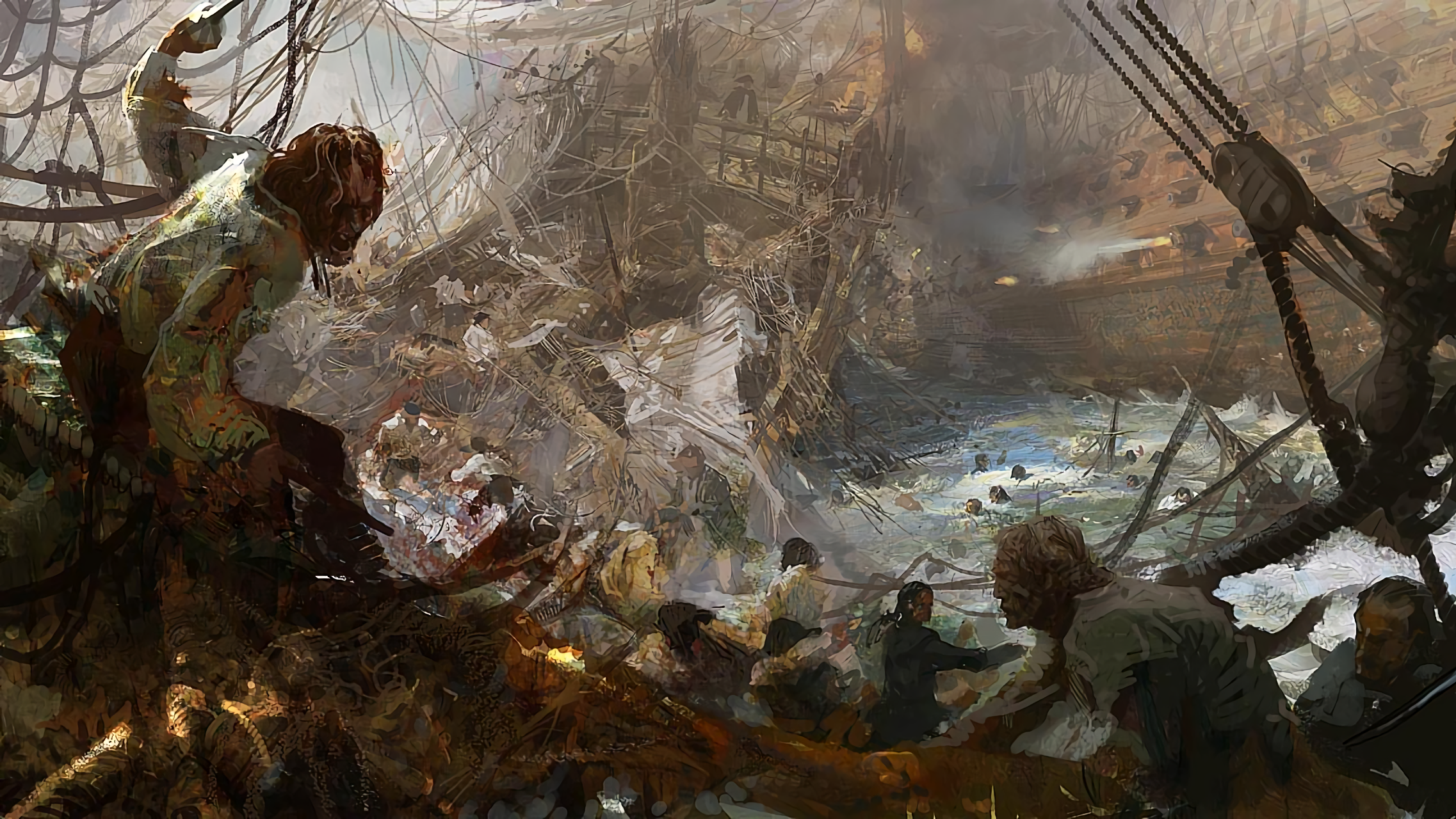 General 2274x1280 shipwreck sea battle fantasy art artwork digital art