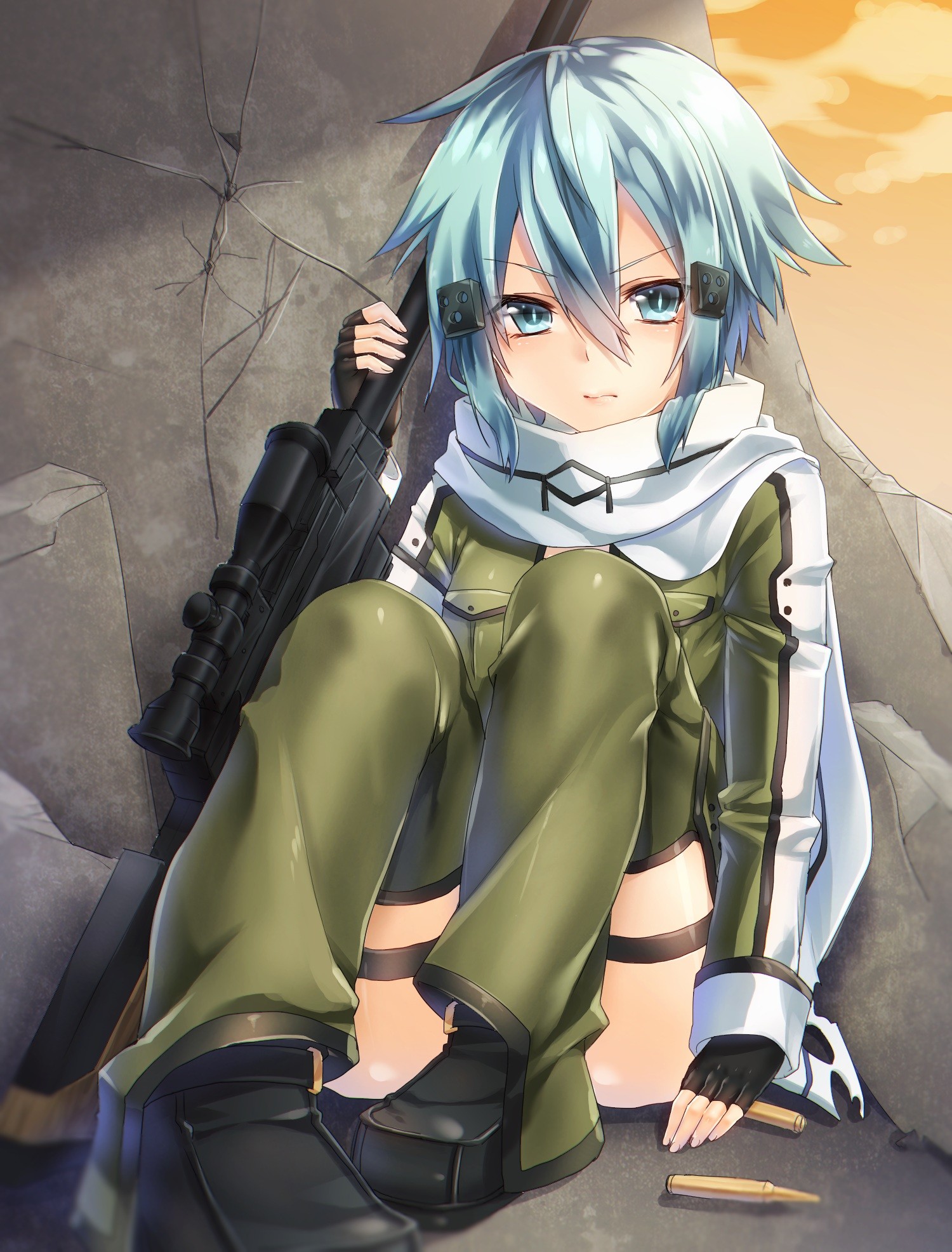Anime 1500x1972 anime anime girls Sword Art Online Asada Shino gun weapon snipers rifles Pixiv girls with guns