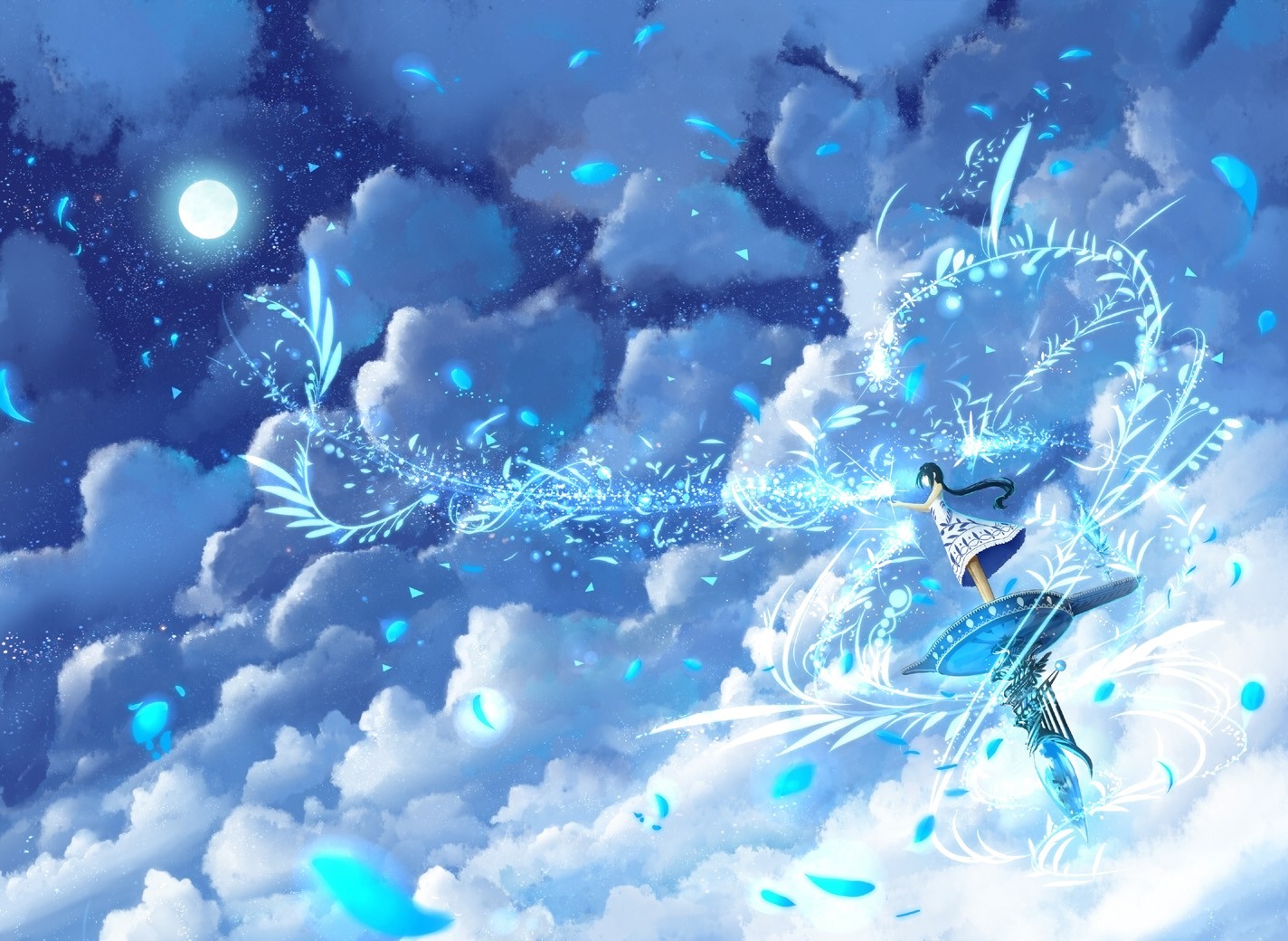 Anime 1424x1040 original characters clouds anime girls anime fantasy art fantasy girl sky