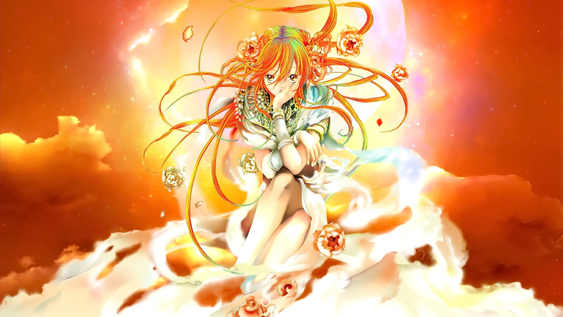 Anime 1920x1080 anime redhead clouds sky anime girls gods long hair looking at viewer fantasy art fantasy girl