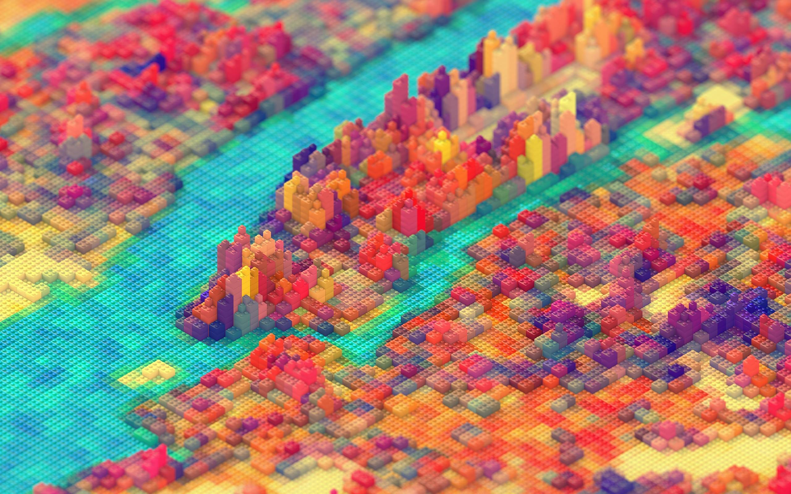 General 2560x1600 LEGO New York City digital art CGI colorful 3D blocks 3D Abstract abstract Manhattan