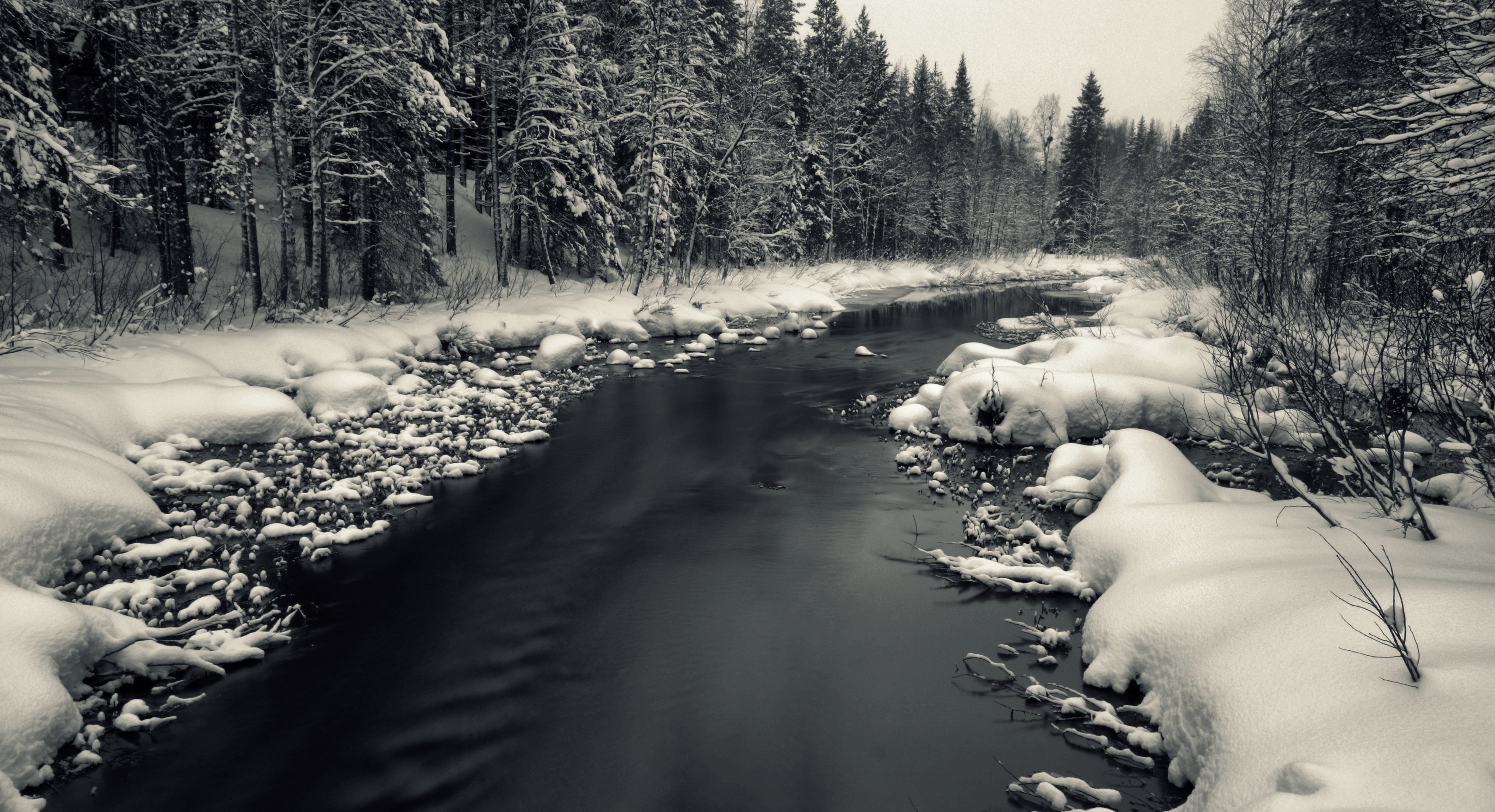 General 4098x2227 snow landscape river nature cold outdoors trees winter