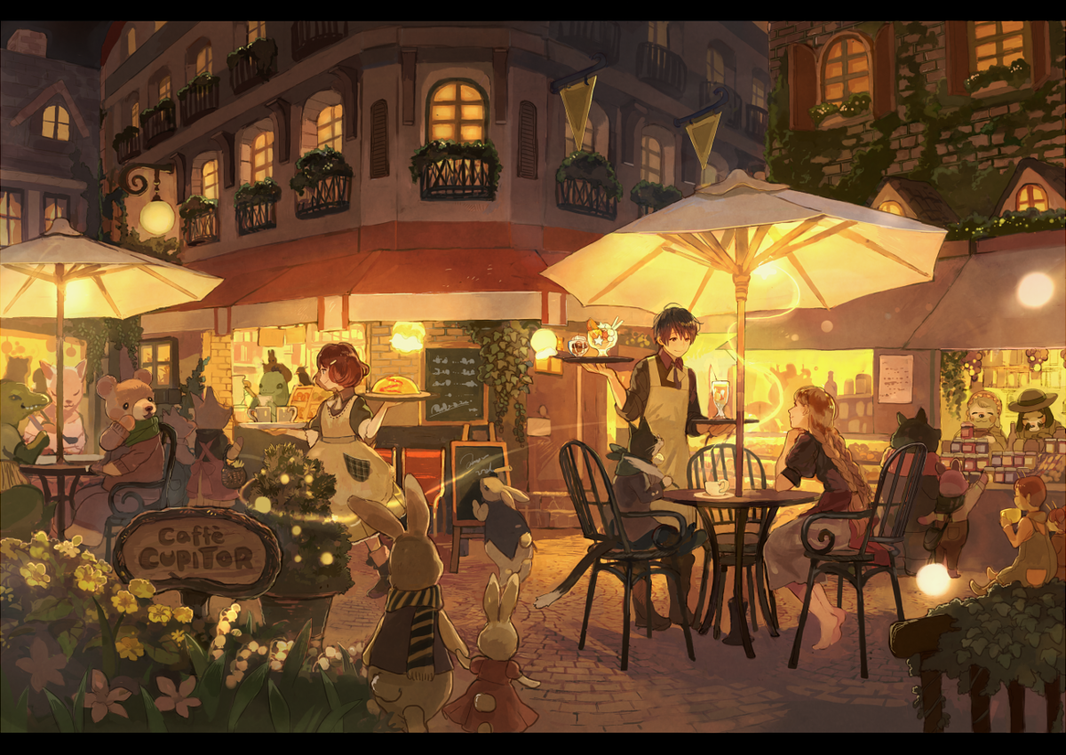 Anime 1200x850 lantern flowers anime cafe artwork