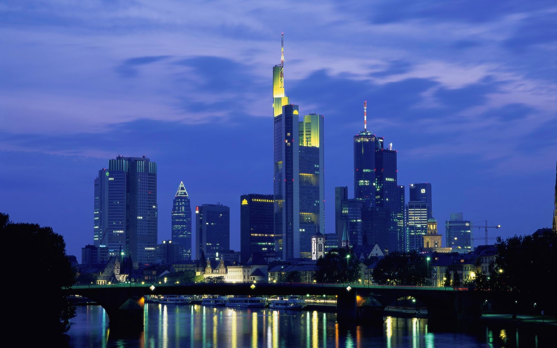 General 1920x1200 city cityscape Frankfurt skyline city lights river Germany