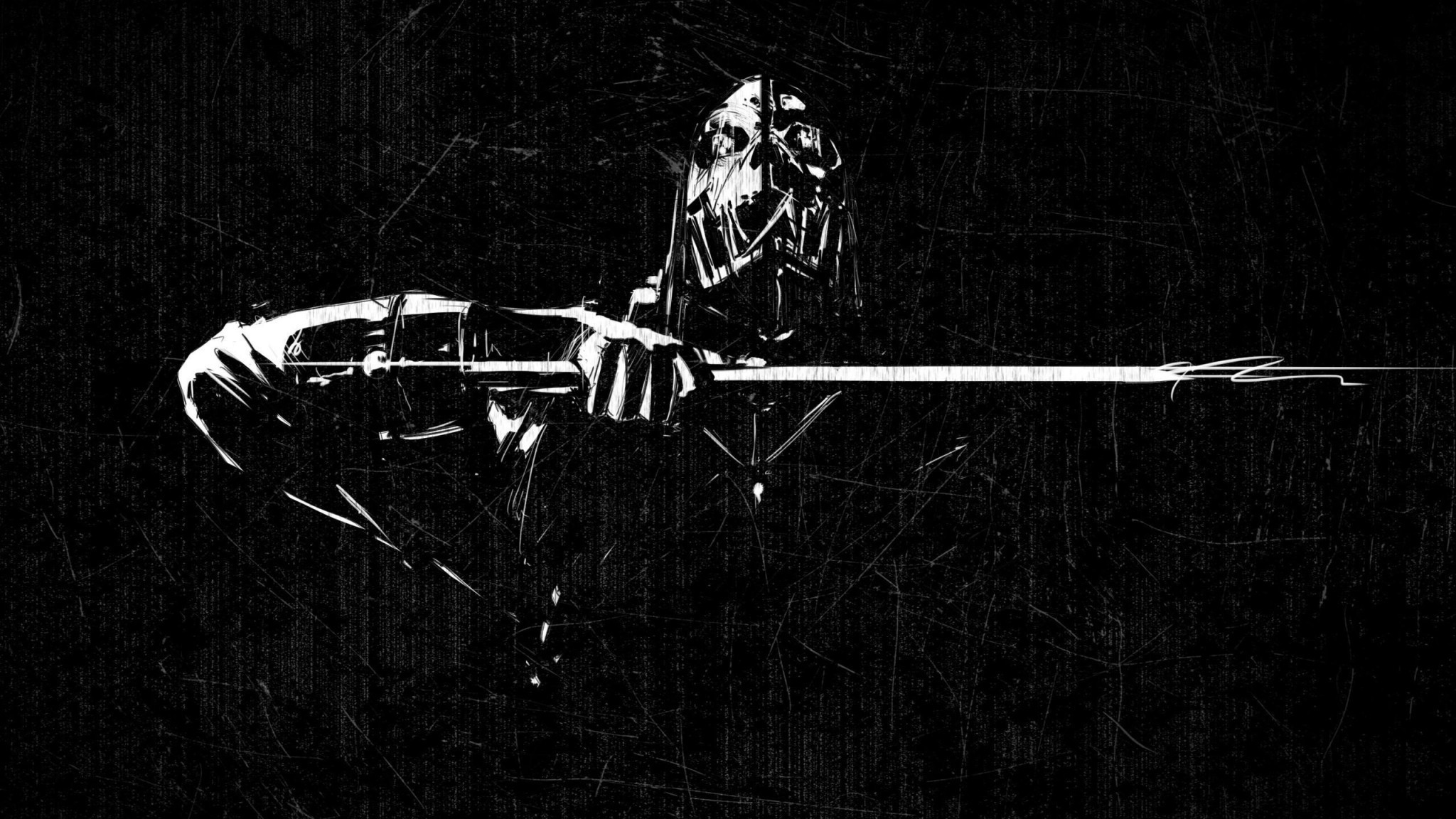 General 2048x1152 Corvo Attano Dishonored black video games PC gaming monochrome video game art dark background