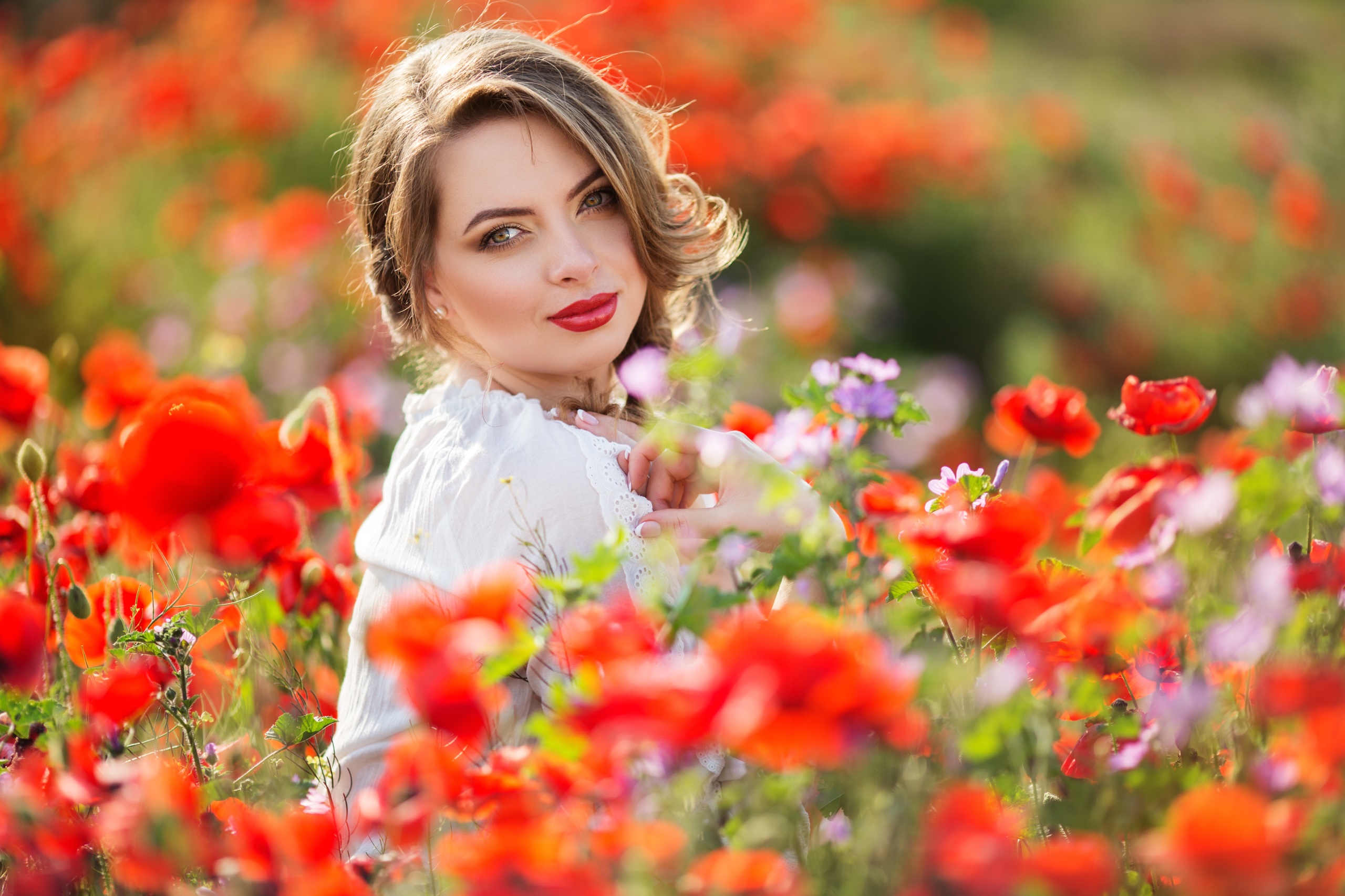 People 2560x1707 flowers nature women outdoors red flowers women