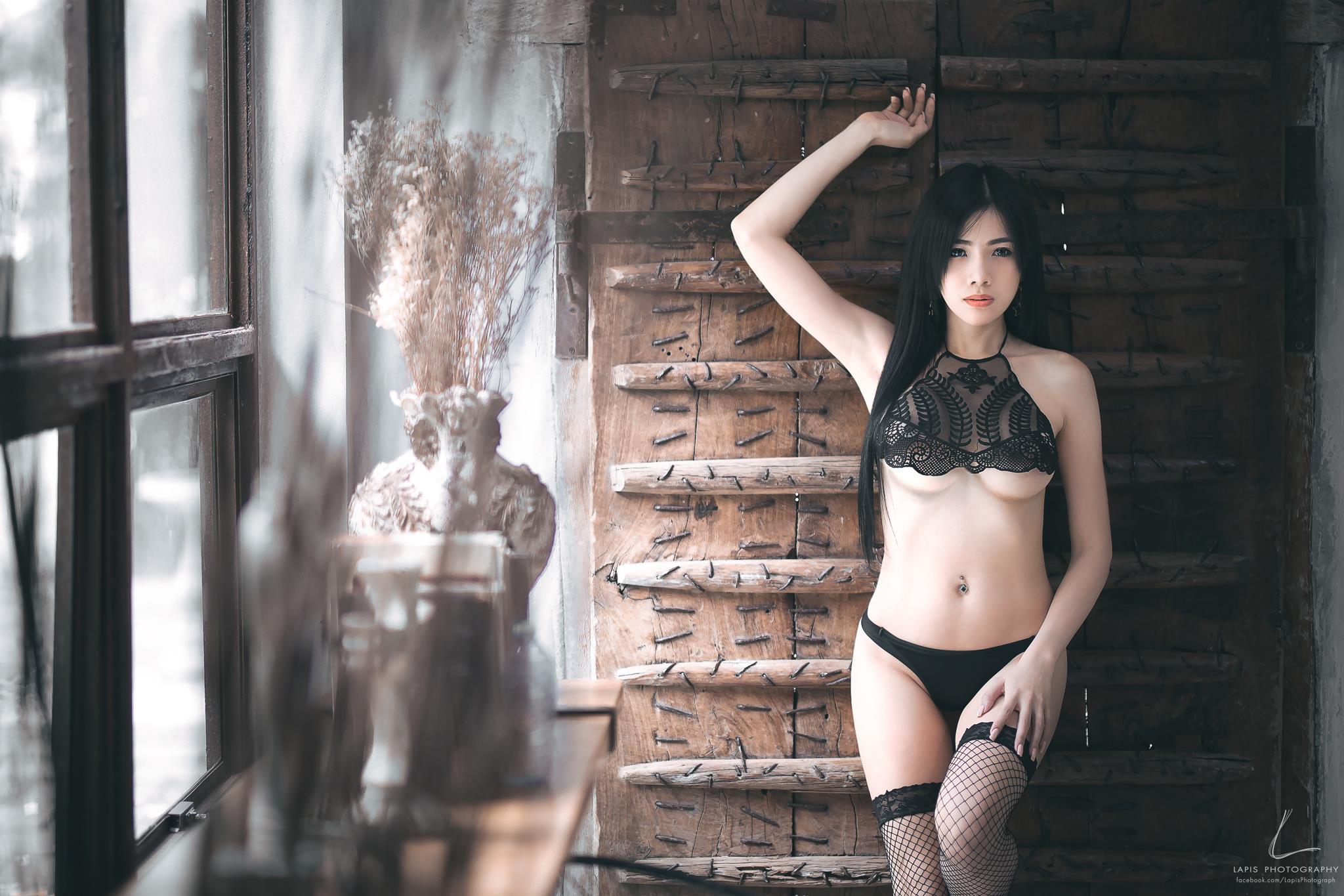 People 2048x1365 Utjima Thongchan Asian Thailand model model black lingerie LAPIS Photography women