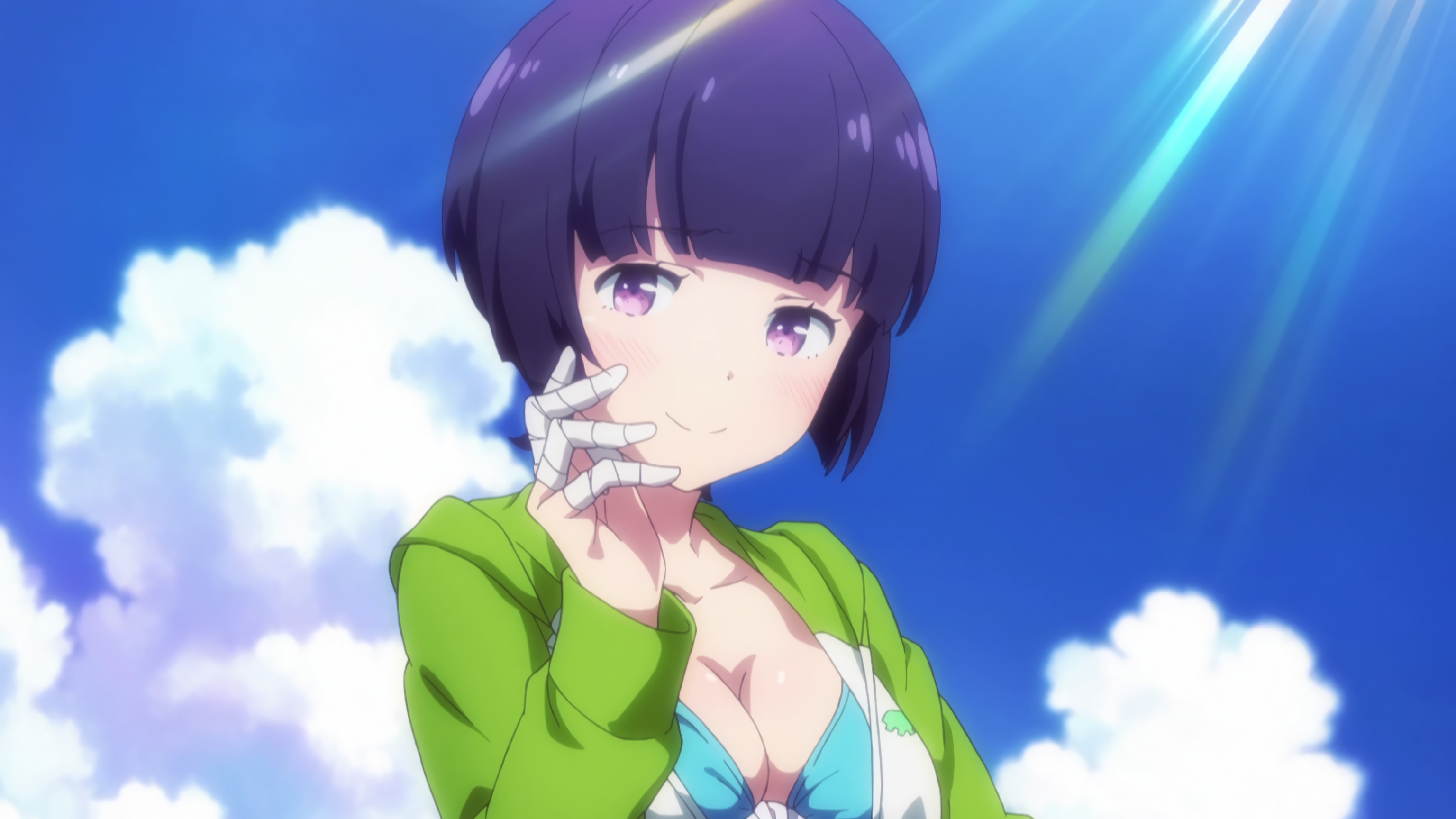 Anime 3072x1728 Eromanga-sensei Senju Muramasa anime girls boobs purple hair sky cleavage purple eyes anime