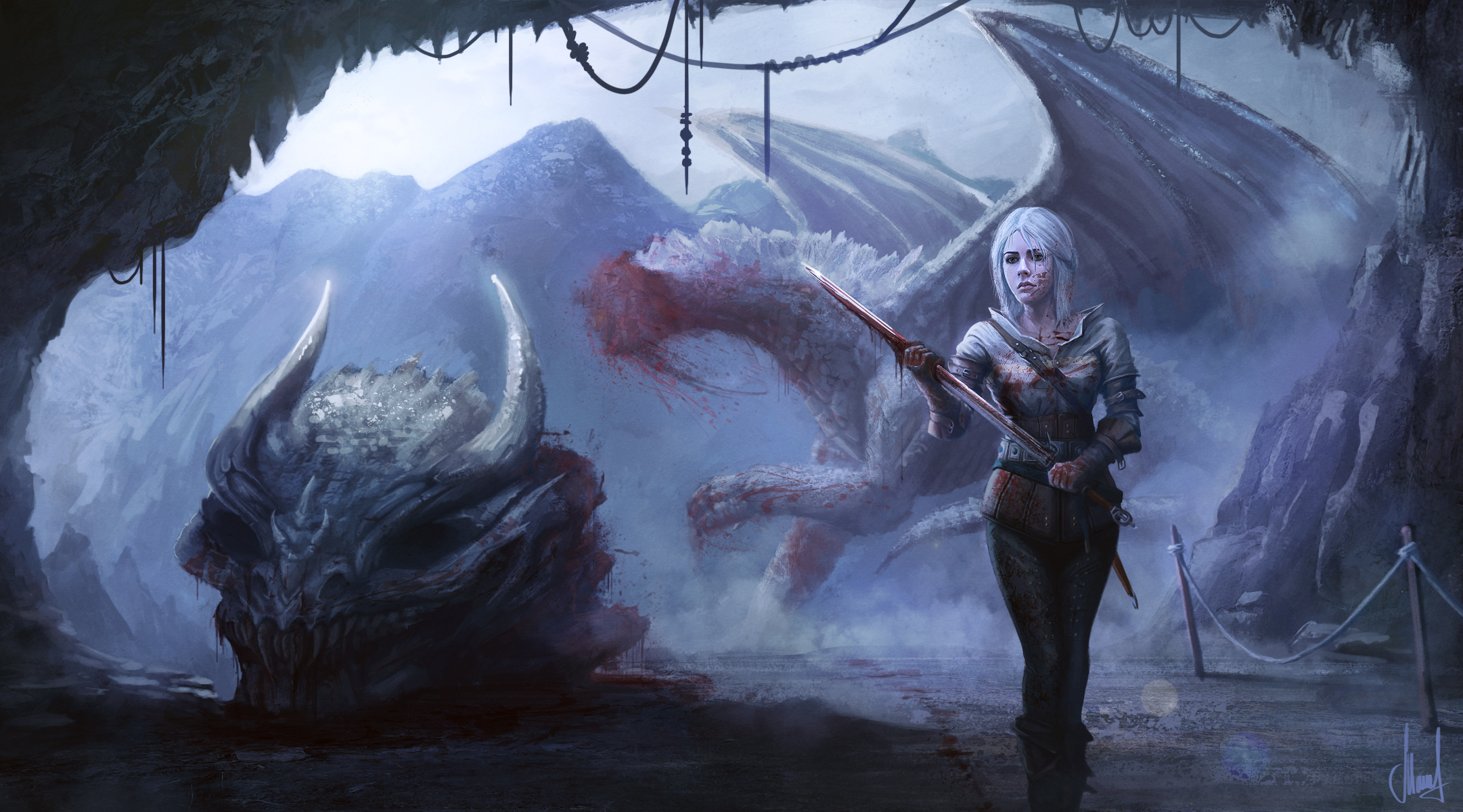 General 2162x1200 fantasy art fantasy girl The Witcher 3: Wild Hunt The Witcher digital art video games signature